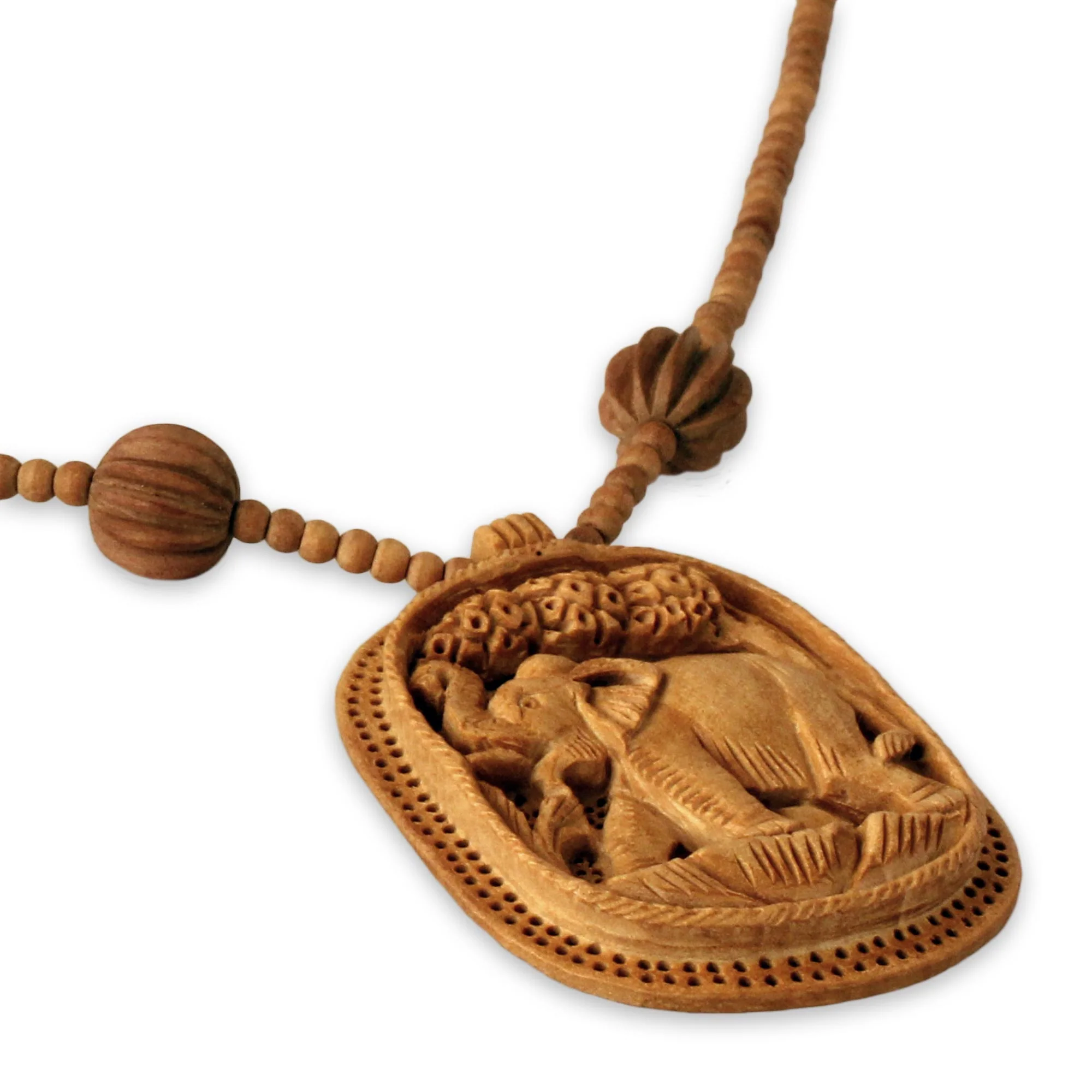 Elephant Realm Fair Trade Jewelry Wood Necklace from India - Image 3