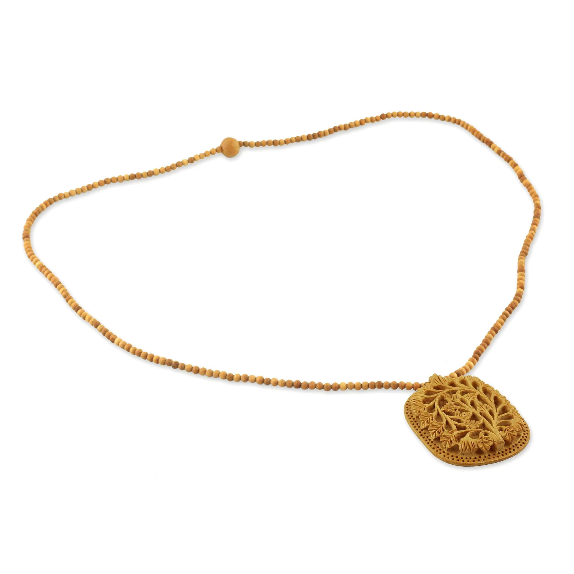 Elephant Shadow Hand Made Indian Floral Wood Pendant Necklace - Image 4