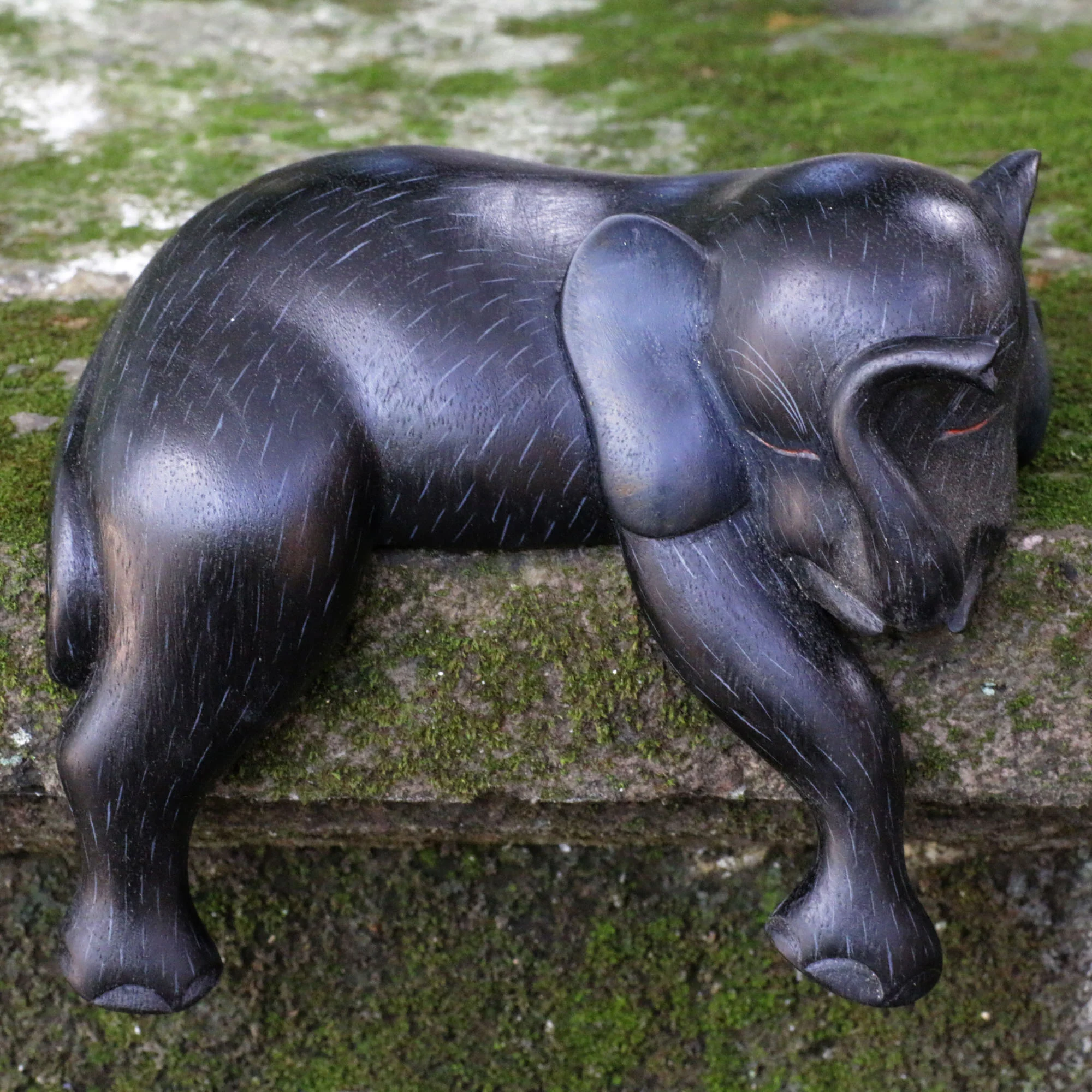 Elephant Sleeping Hand Made Wood Sculpture of Elephant from Indonesia - Image 3
