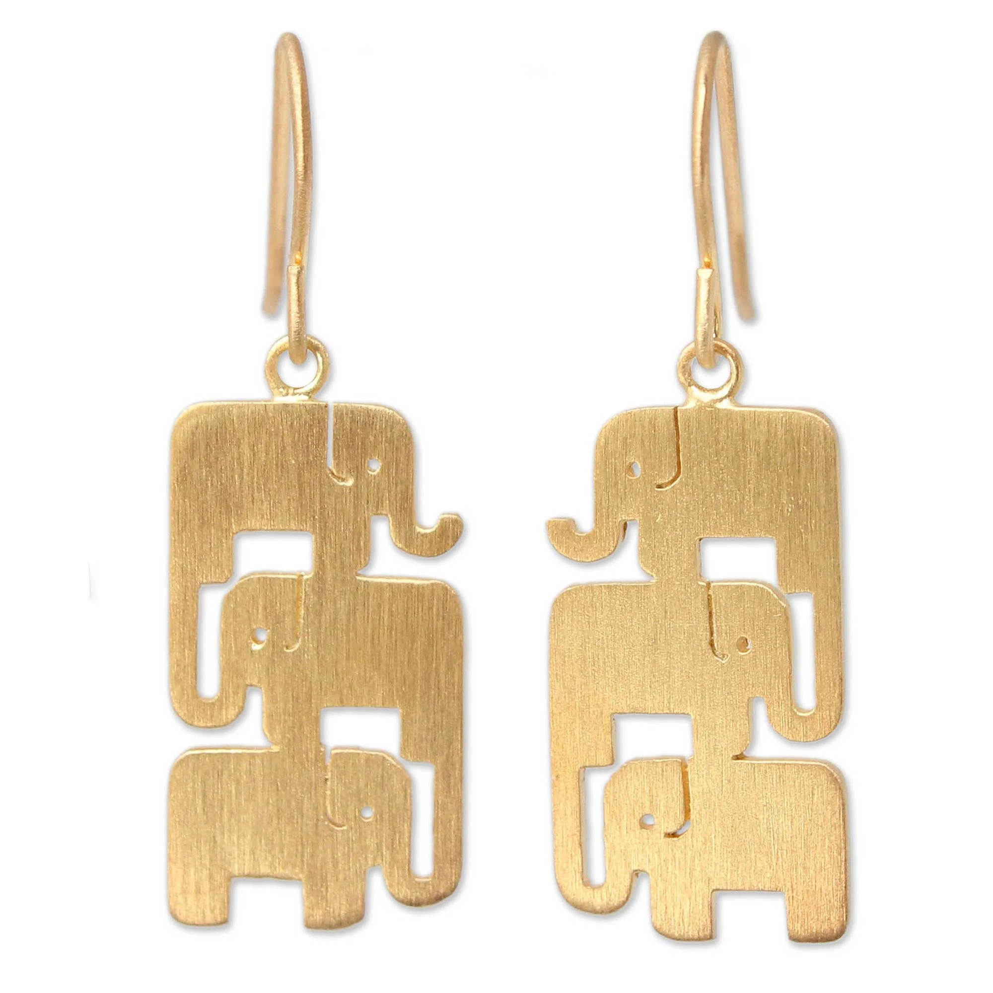 Elephant Stack Gold Vermeil Dangle Earrings - Image 2