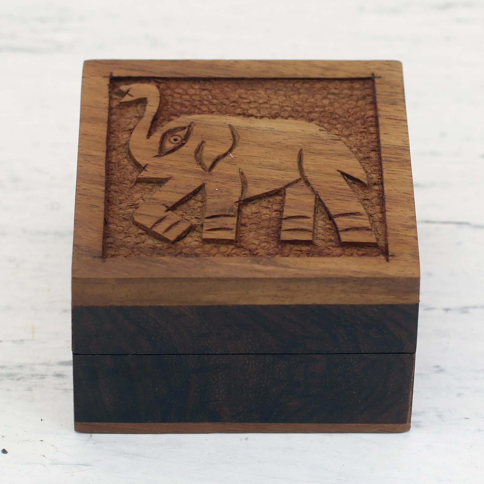 Elephant Strut Elephant-Themed Acacia Wood Decorative Box from India - Image 3