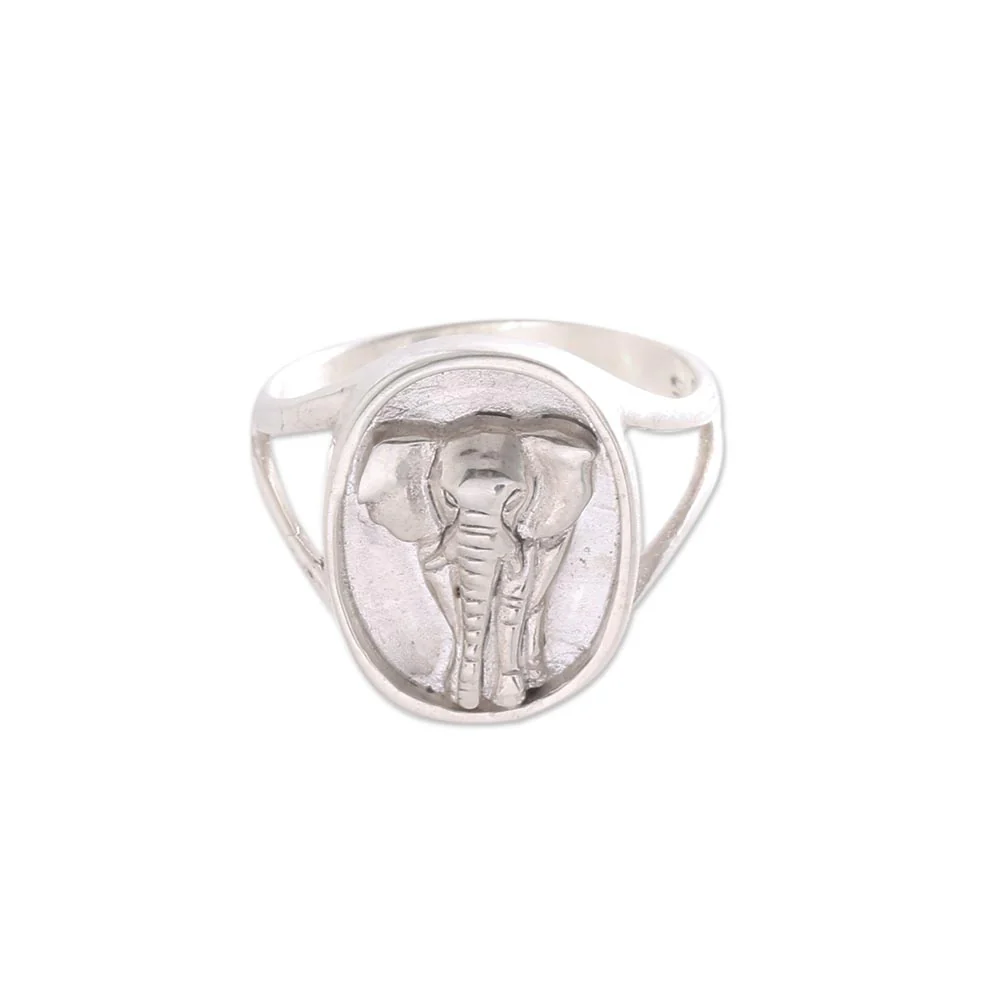 Elephant Traipse Sterling Silver Elephant Signet Ring from Bali - Image 2