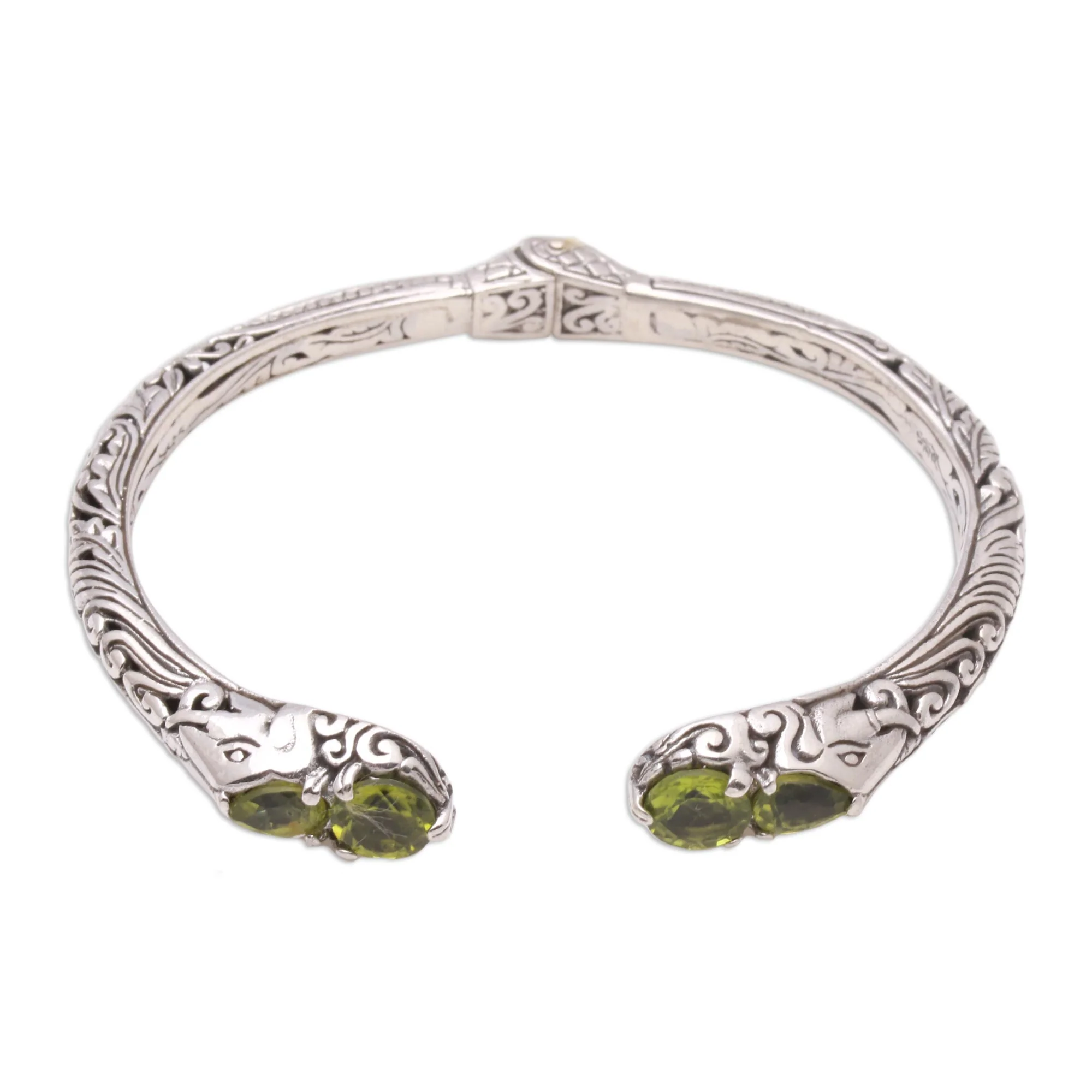 Elephant's Treasure Elephant Motif Peridot Cuff Bracelet from Bali - Image 2