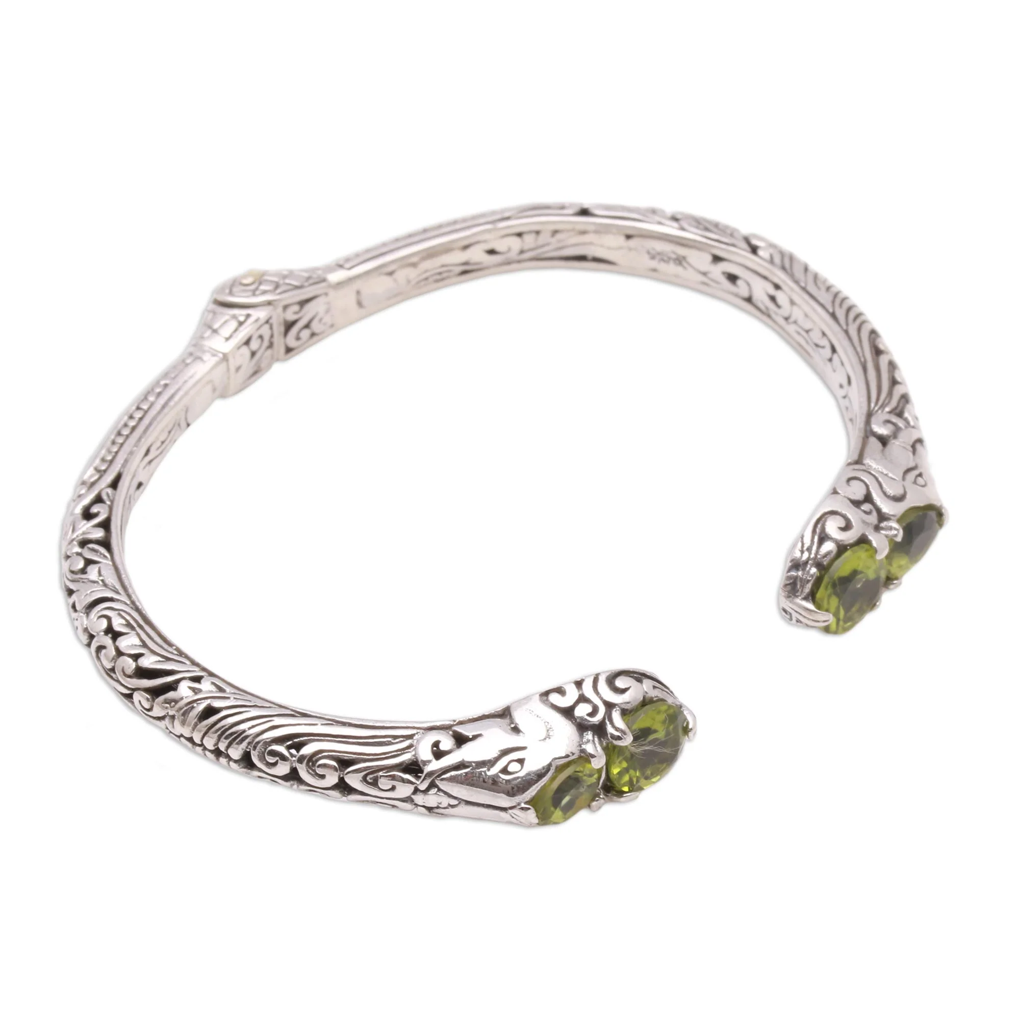 Elephant's Treasure Elephant Motif Peridot Cuff Bracelet from Bali - Image 5