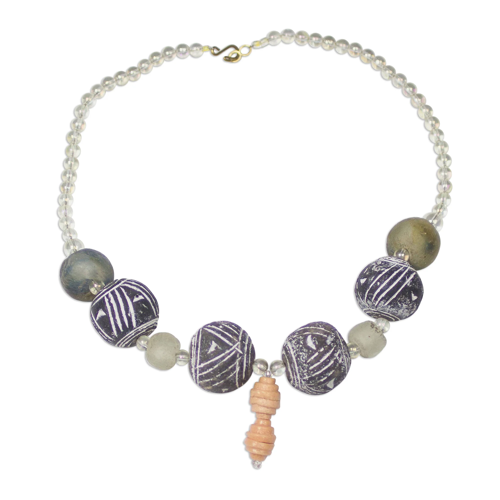 Elolo Beauty Ceramic and Recycled Glass Beaded Pendant Necklace - Image 2