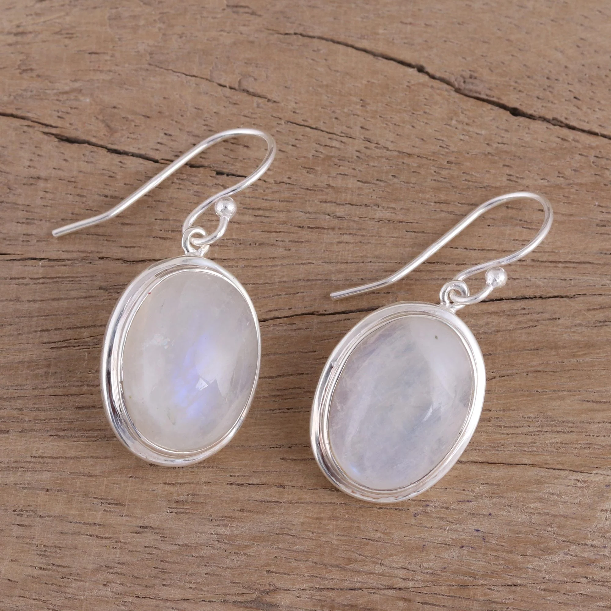 Elusive Shimmer Classic Rainbow Moonstone and Sterling Dangle Earrings - Image 3