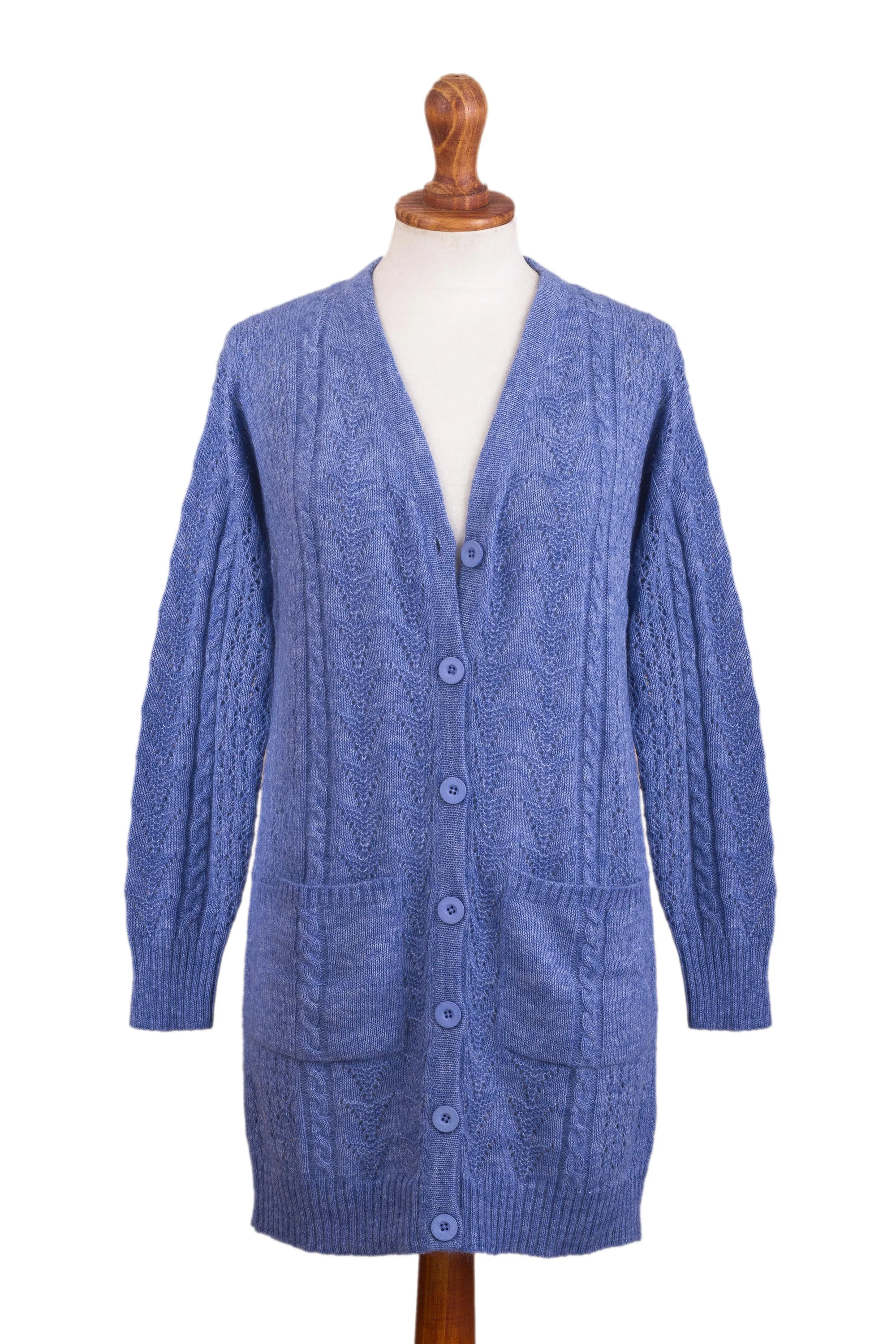 Eminence in Blue Blue Baby Alpaca Blend Cardigan Sweater - Image 2