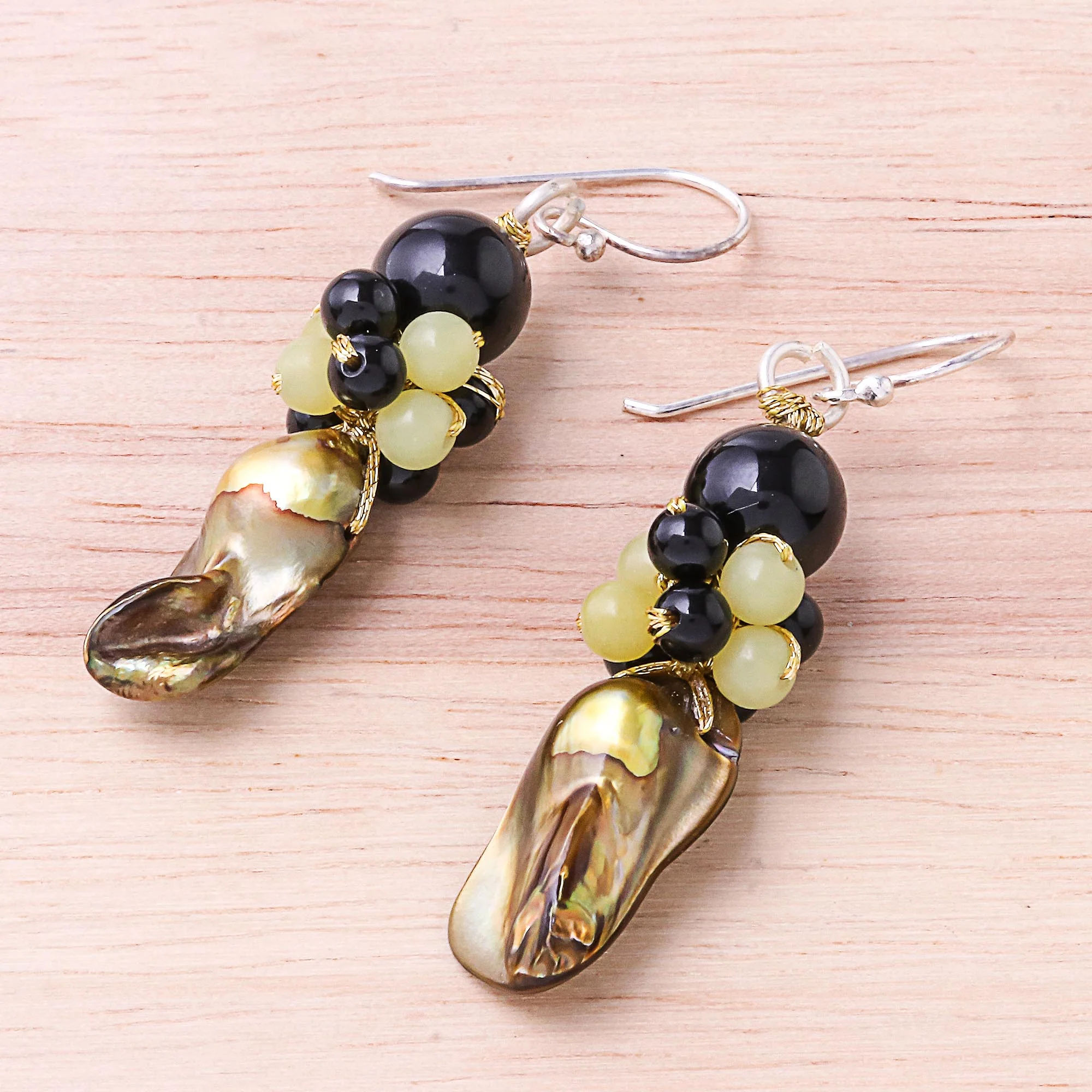 Enchanted Beauty Cultured Pearl and Serpentine Beaded Dangle Earrings - Image 3