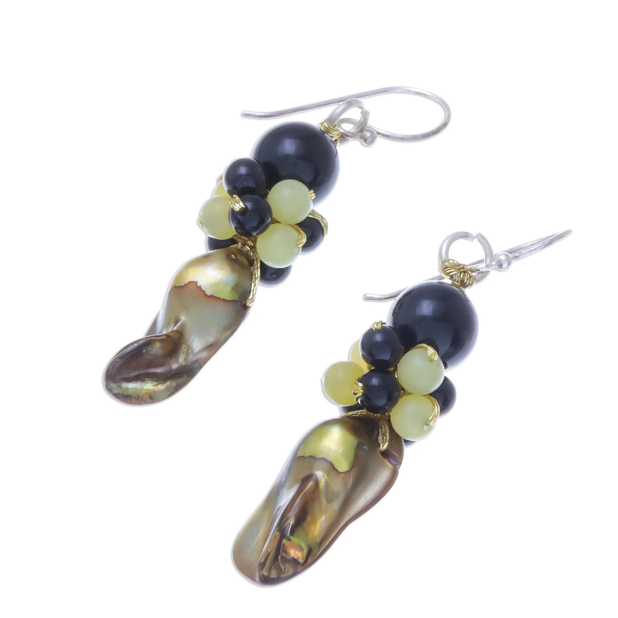 Enchanted Beauty Cultured Pearl and Serpentine Beaded Dangle Earrings - Image 4