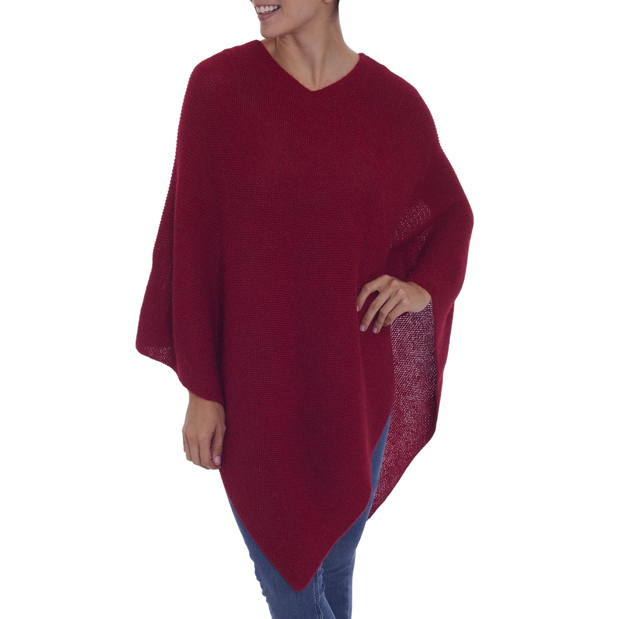 Enchanted Evening in Claret Alpaca Poncho - Image 2