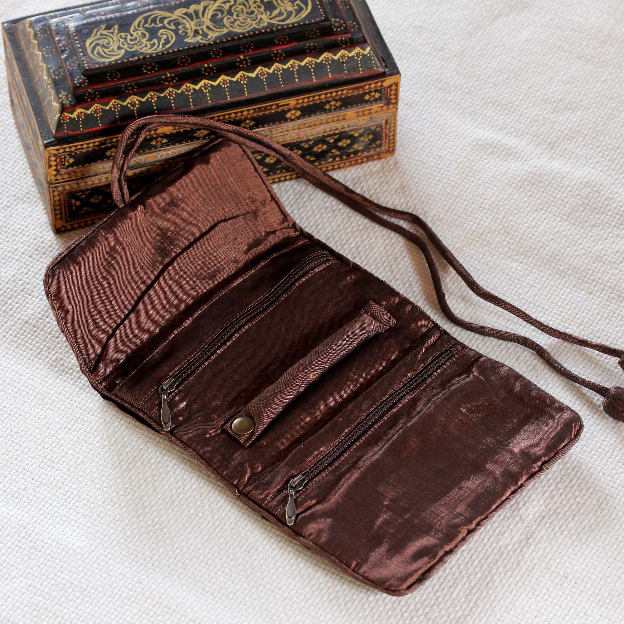 Enchanted Journey in Russet Hand Woven Silk and Rayon Blend Thai Jewelry Roll in Russet - Image 3