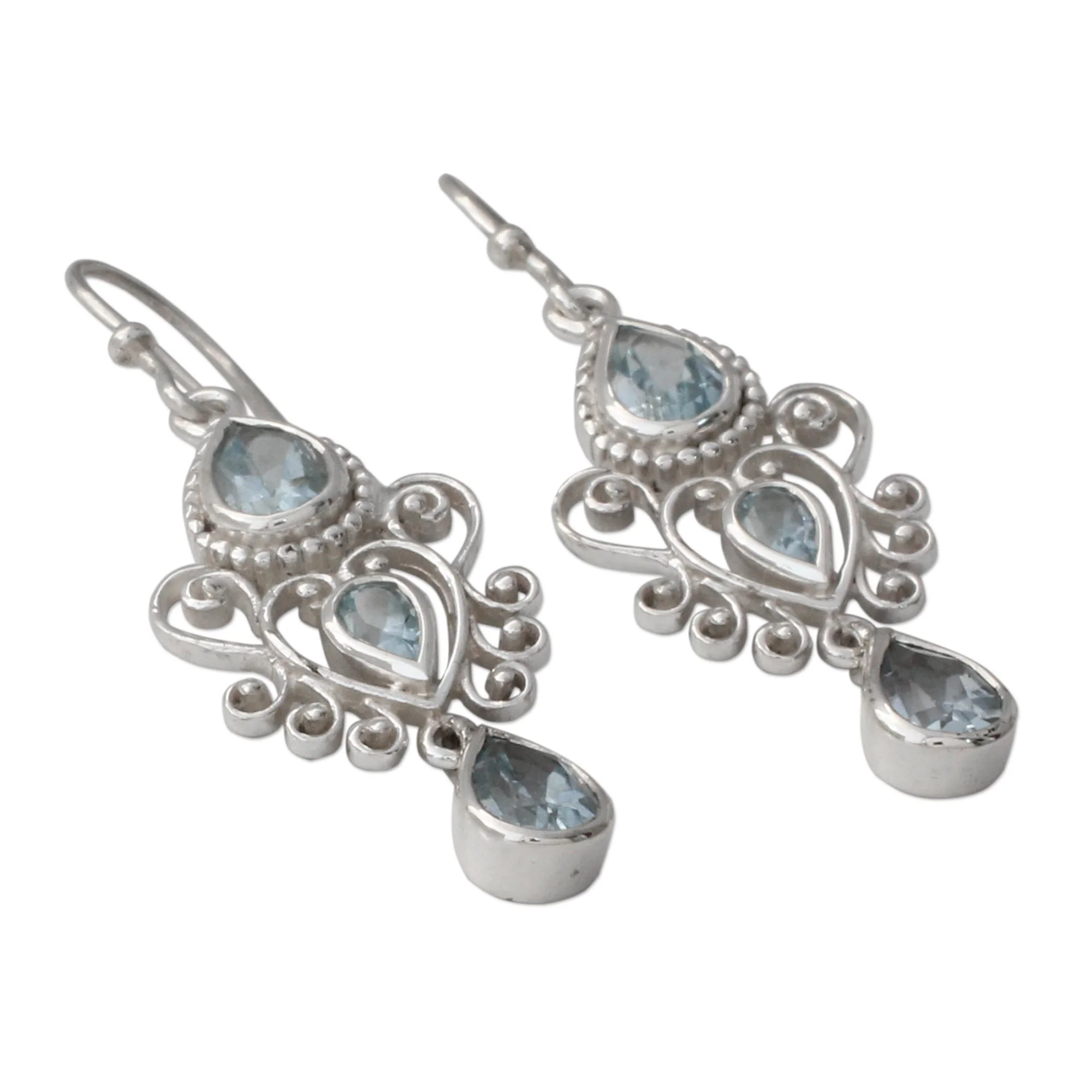 Enchanted Princess Blue Topaz Gemstone Dangle Earrings in 925 Sterling Silver - Image 3
