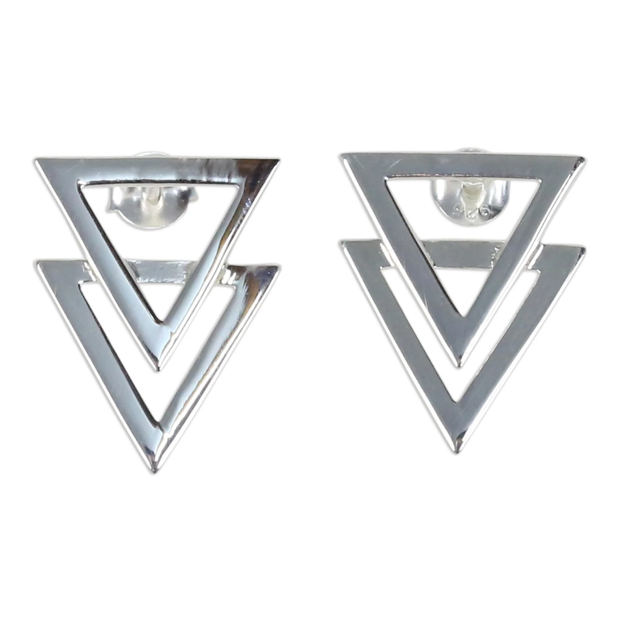 Enchanting Geometry Shiny 925 Sterling Silver Double Triangle Earrings - Image 2