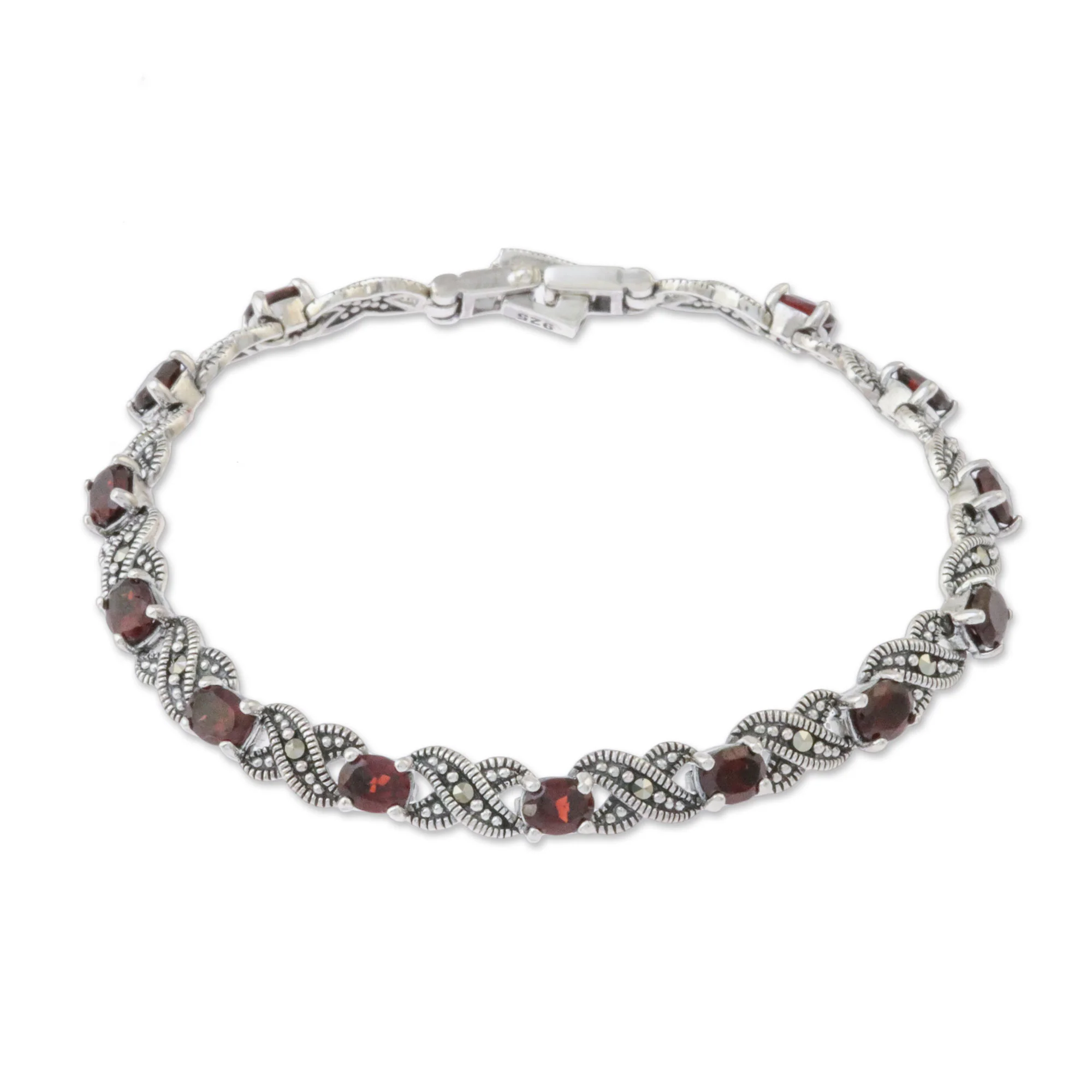Enchanting Scarlet Garnet Silver Link Bracelet - Image 3