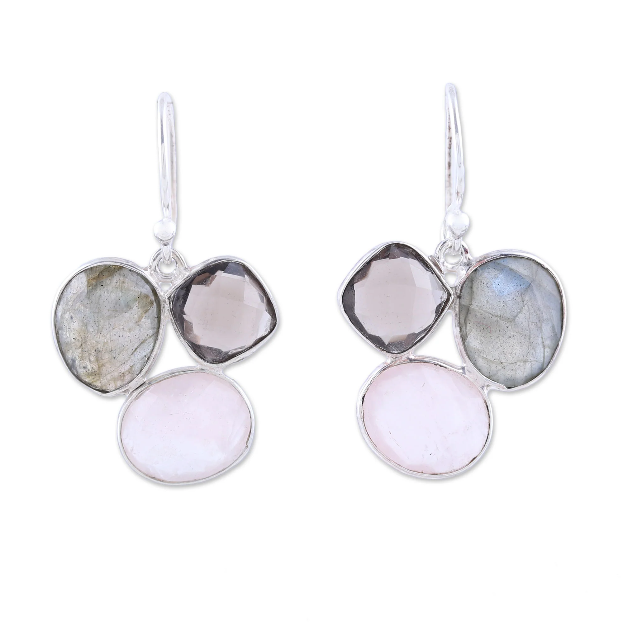 Enchanting Trinity Multi-Gemstone Sterling Silver Dangle Earrings from India - Image 2