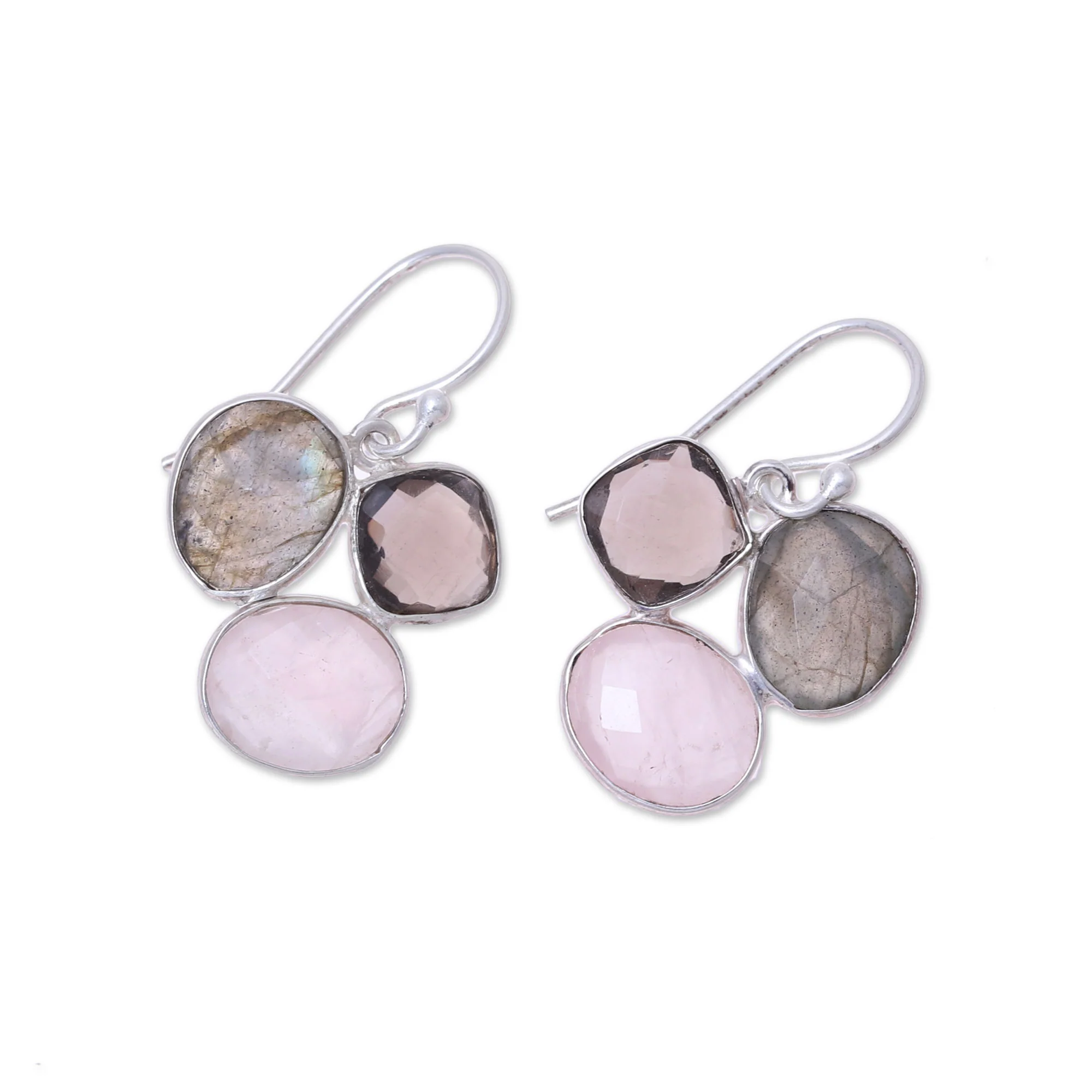 Enchanting Trinity Multi-Gemstone Sterling Silver Dangle Earrings from India - Image 4