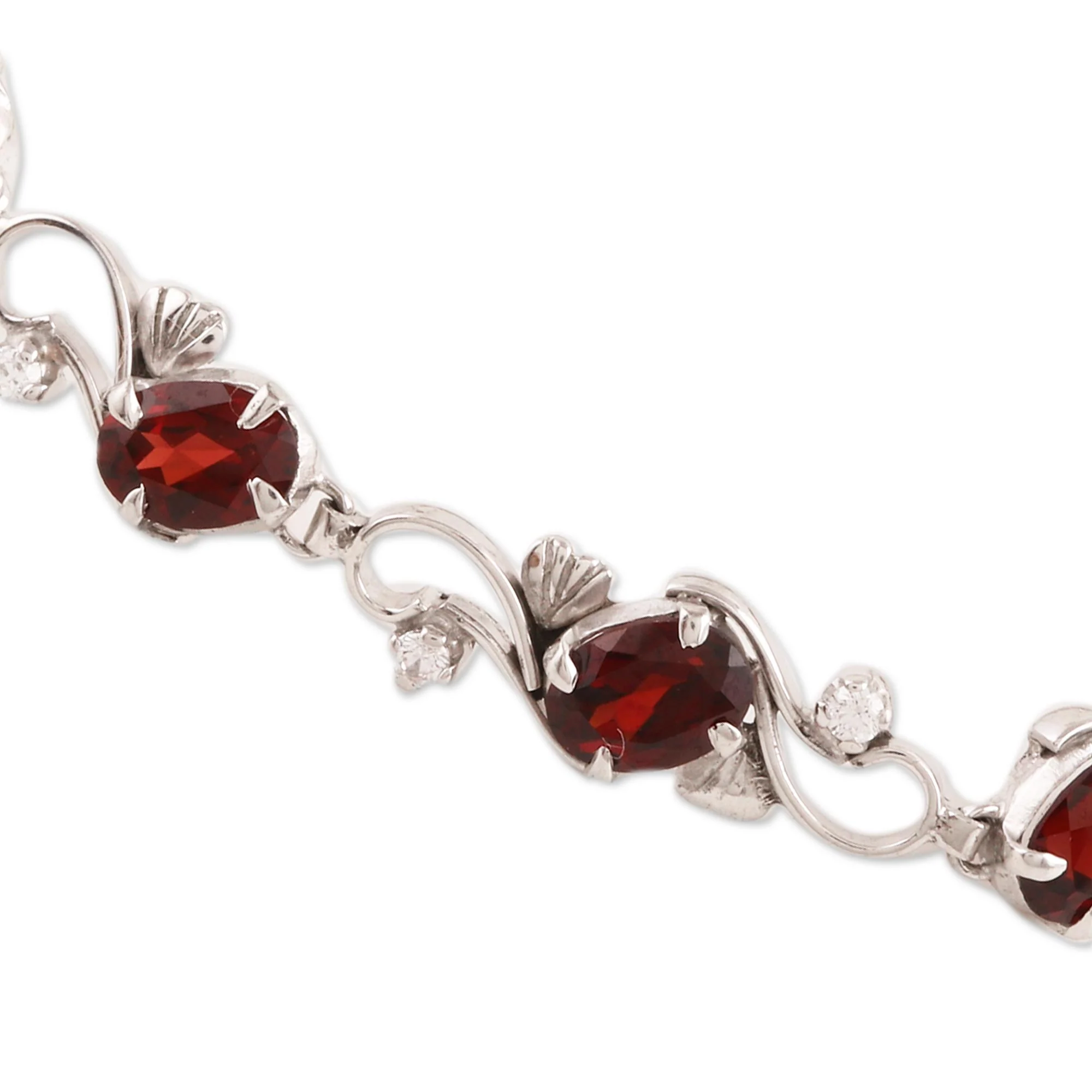 Endless Garden Garnet and Sterling Silver Garden Motif Link Bracelet - Image 5
