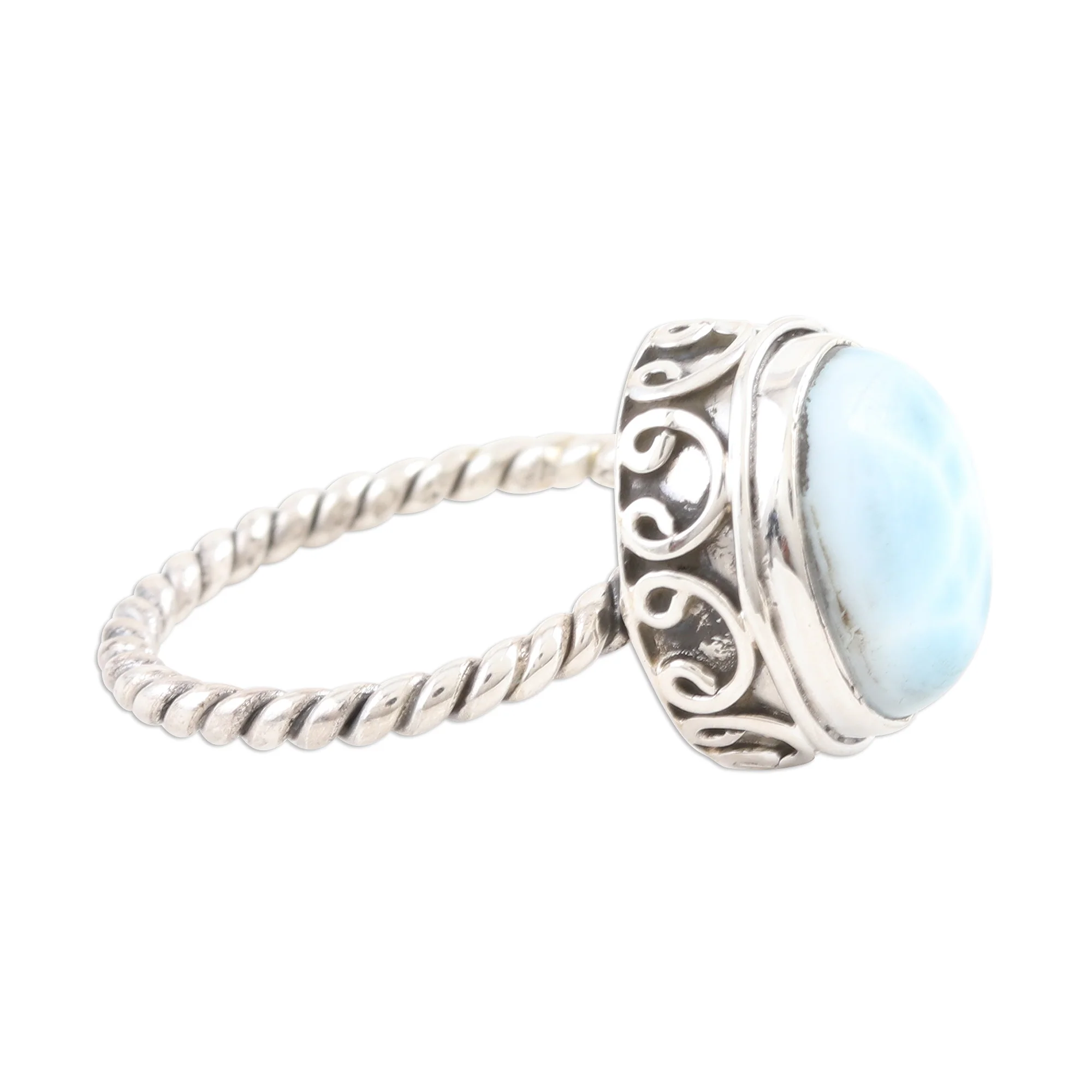 Endless Summer Sky Oval Larimar Cabochon Sterling Silver Ring - Image 4