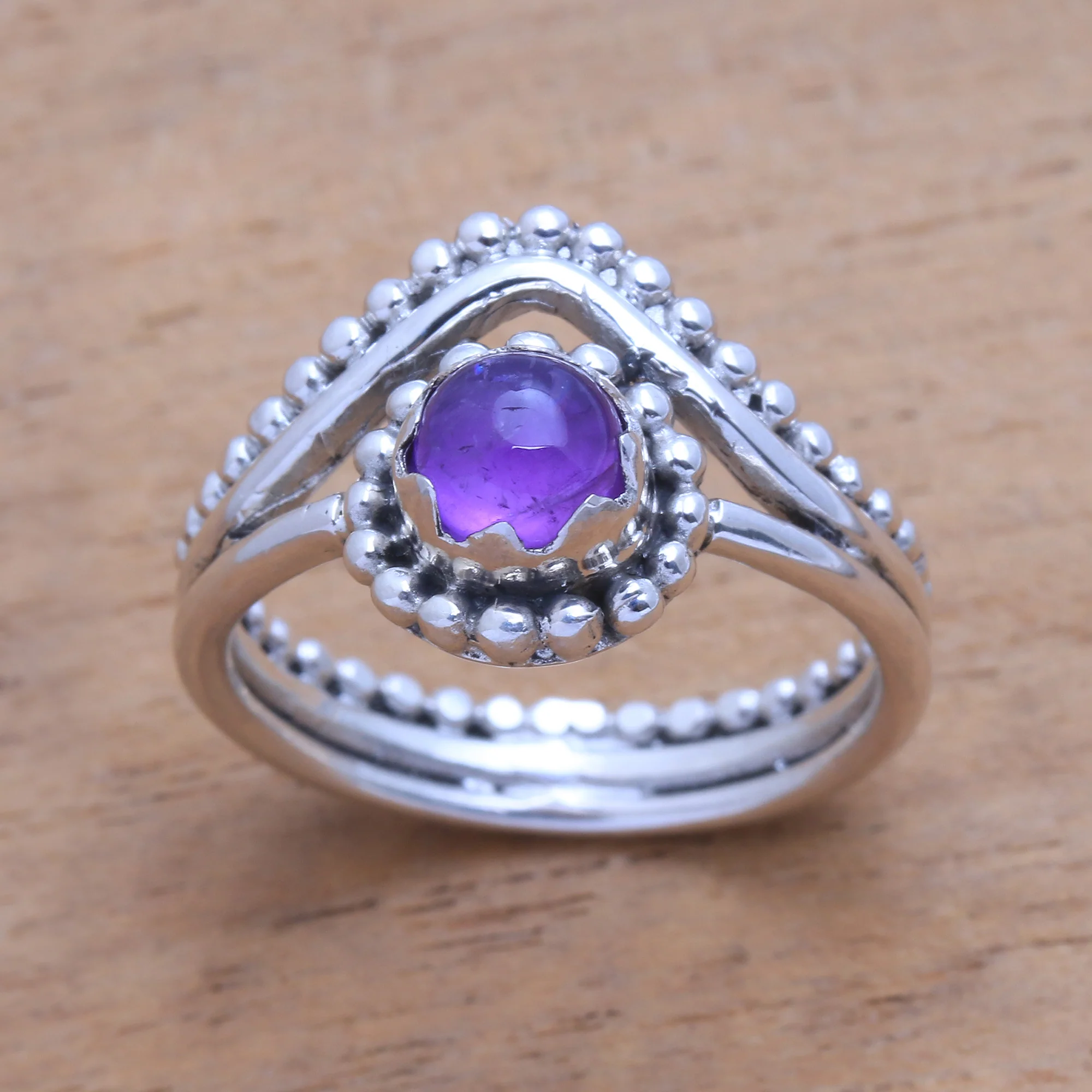Enshrined Dot Motif Amethyst Cocktail Ring from Bali - Image 3