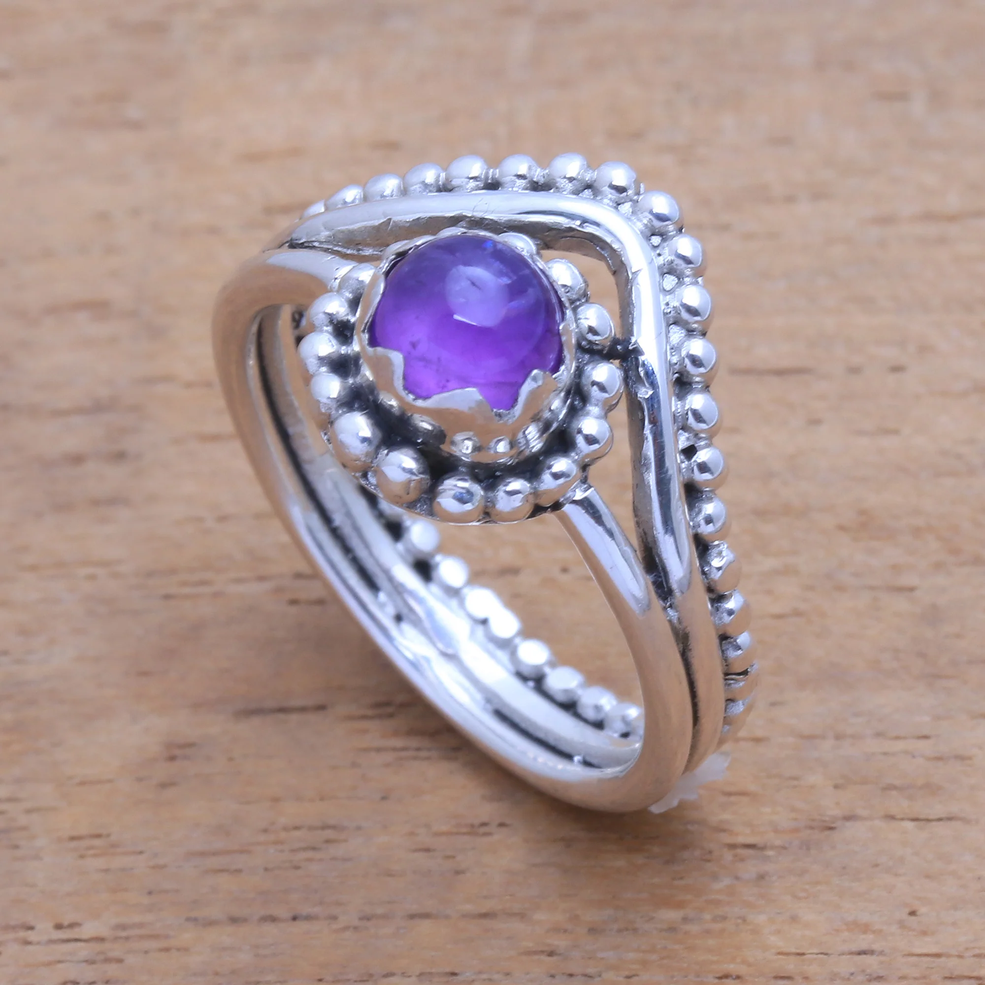 Enshrined Dot Motif Amethyst Cocktail Ring from Bali - Image 4