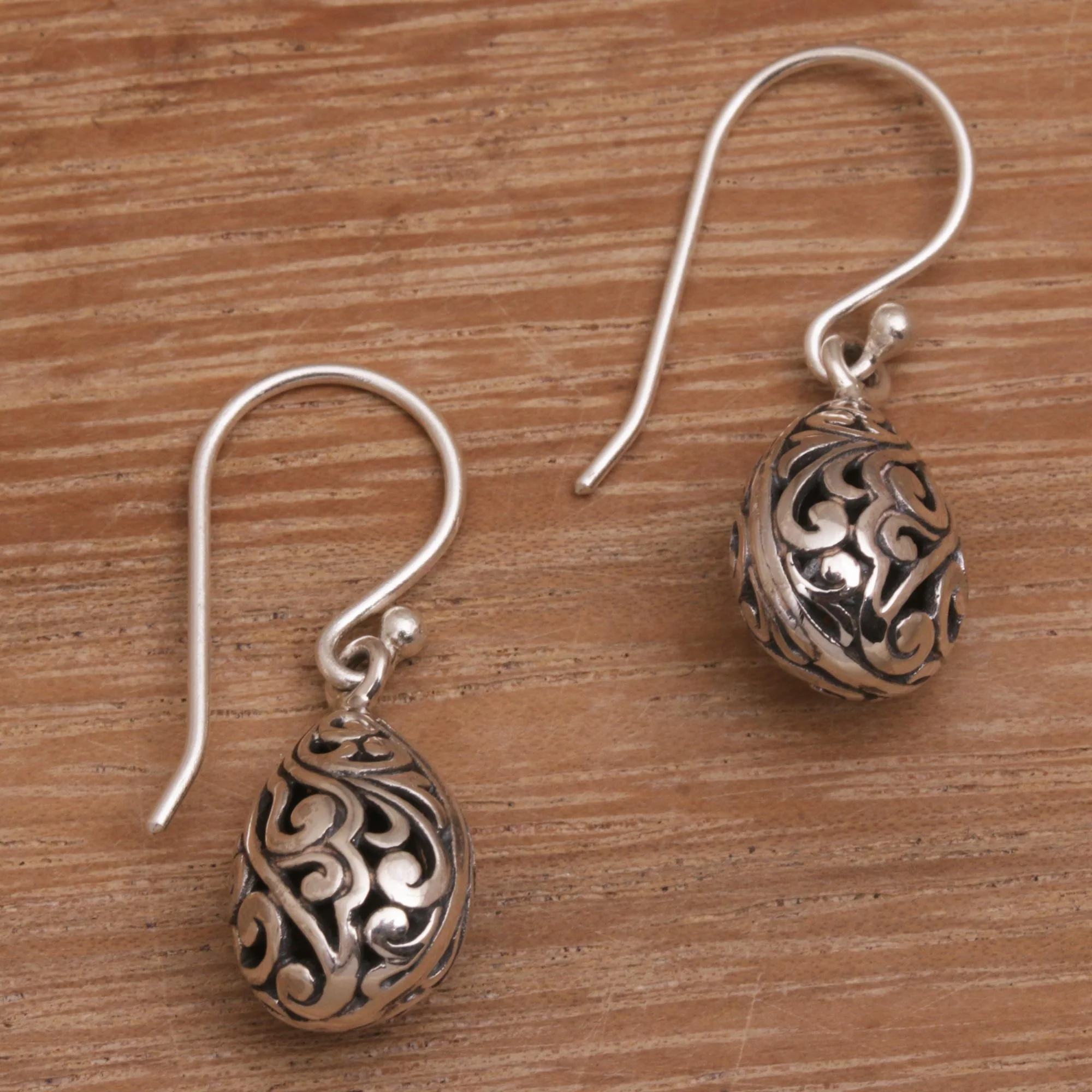 Envelop Eternity Hand Crafted Balinese Sterling Silver Dangle Earrings - Image 3