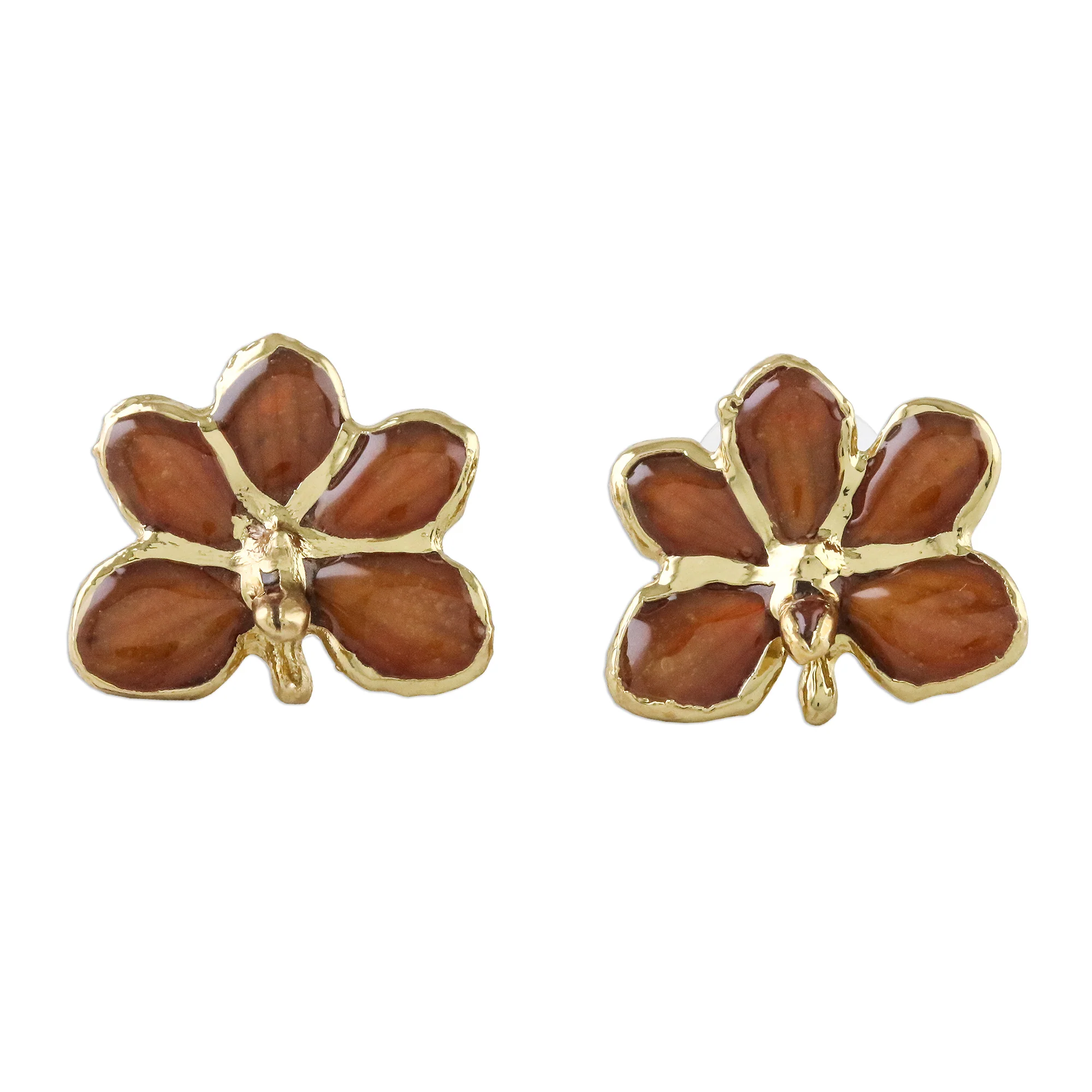 Espresso Radiance Espresso Gold-Plated Natural Orchid Button Post Earrings - Image 2
