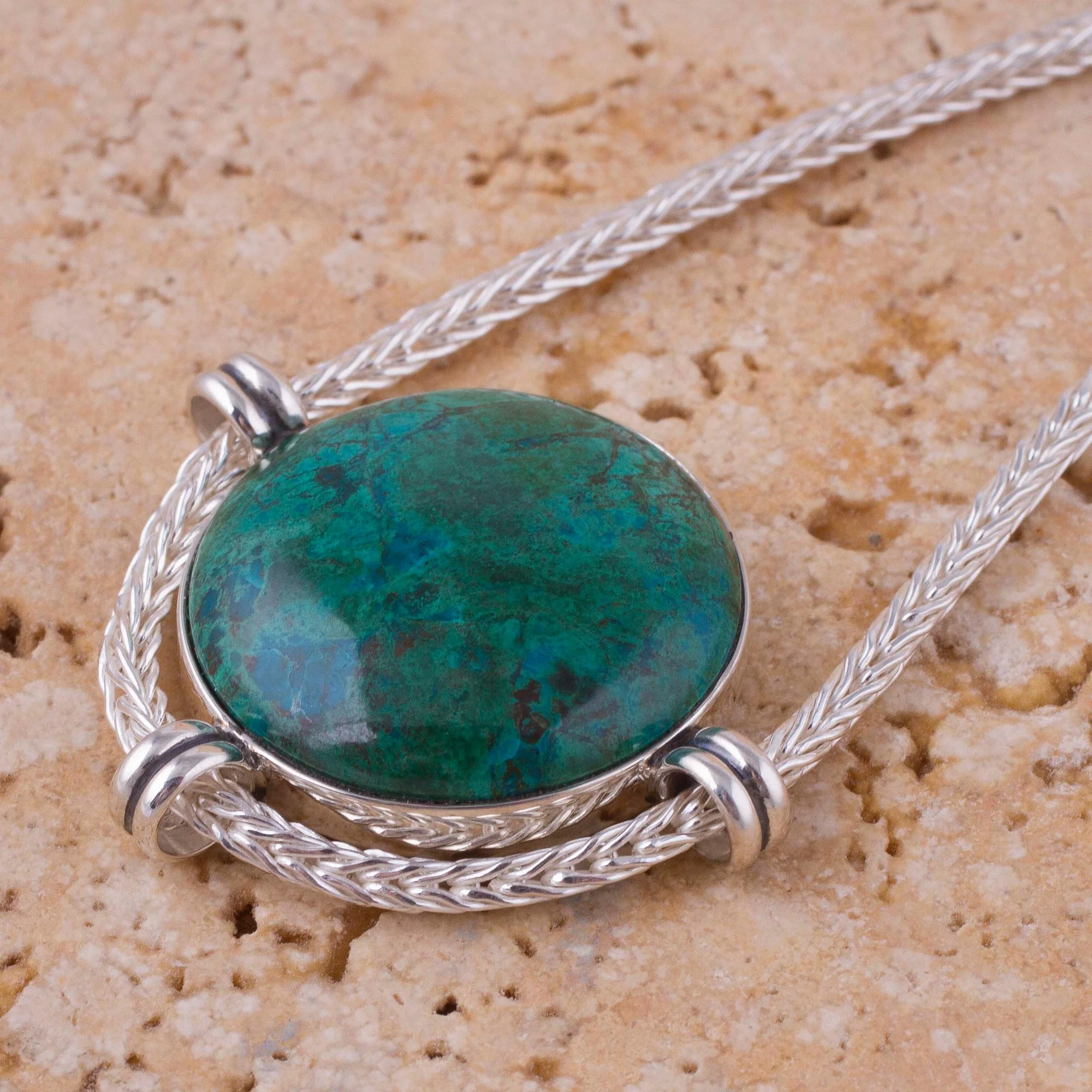 Essence of Time Andean Chrysocolla and Sterling Silver Pendant Necklace - Image 5