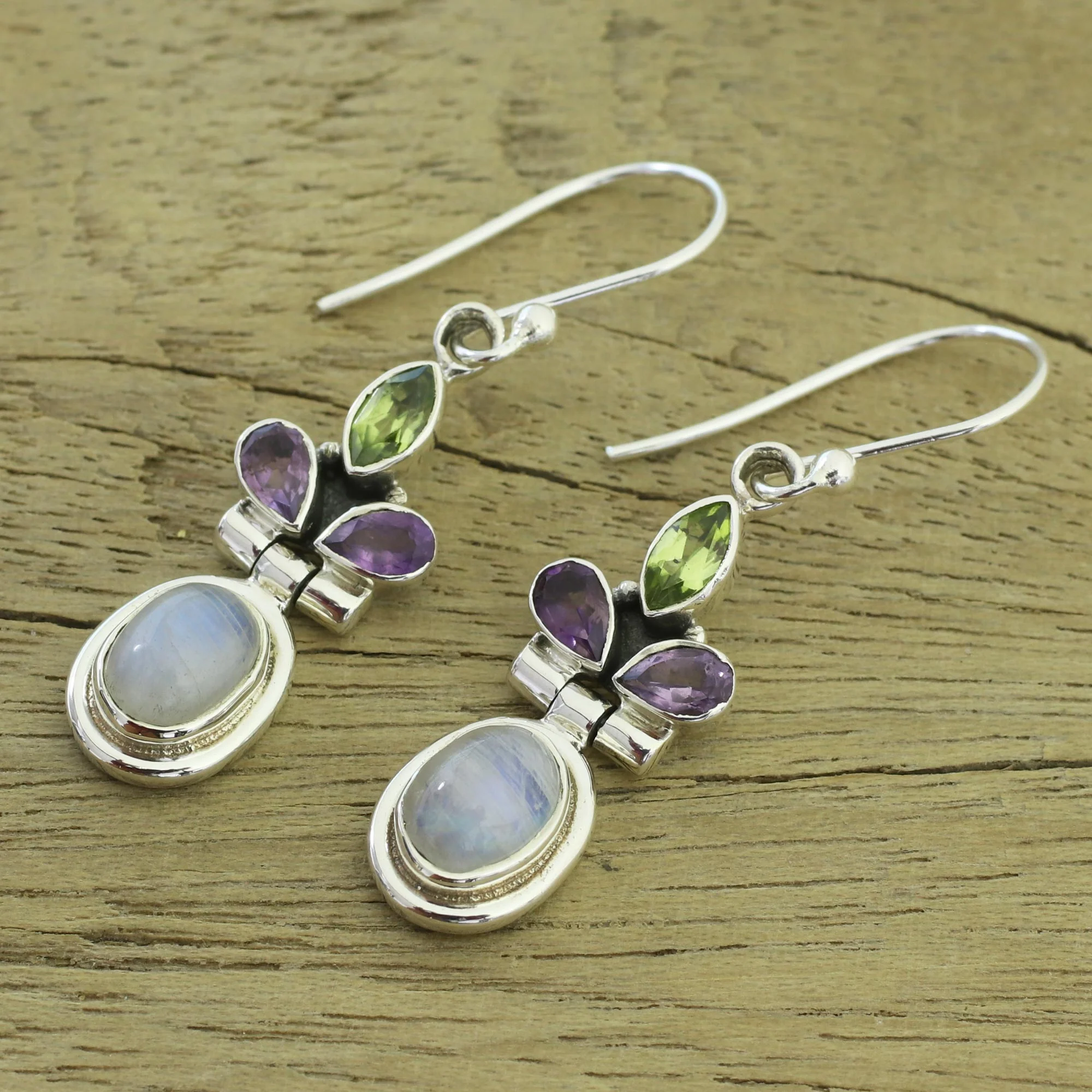 Eternal Charisma Multi-Gem Silver Dangle Earrings - Image 3