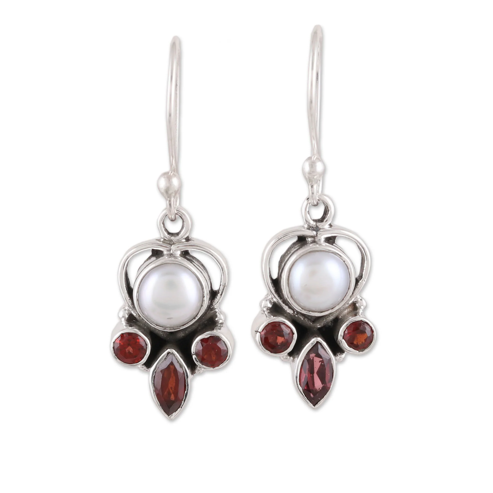Eternal Joy Sterling Silver Garnet and Cultured Pearl Earrings - Image 2