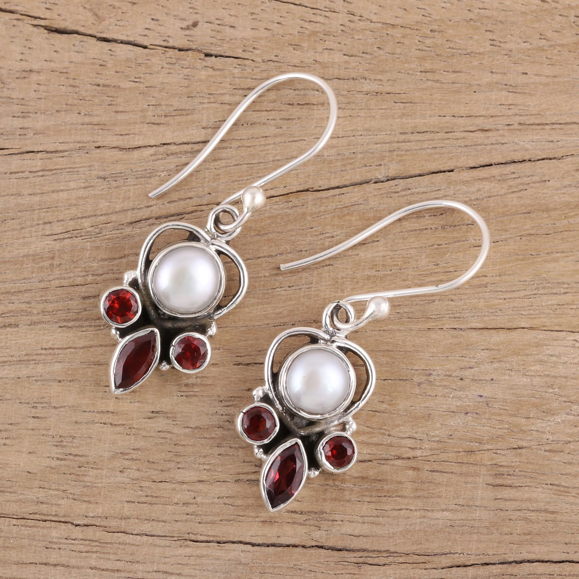 Eternal Joy Sterling Silver Garnet and Cultured Pearl Earrings - Image 3