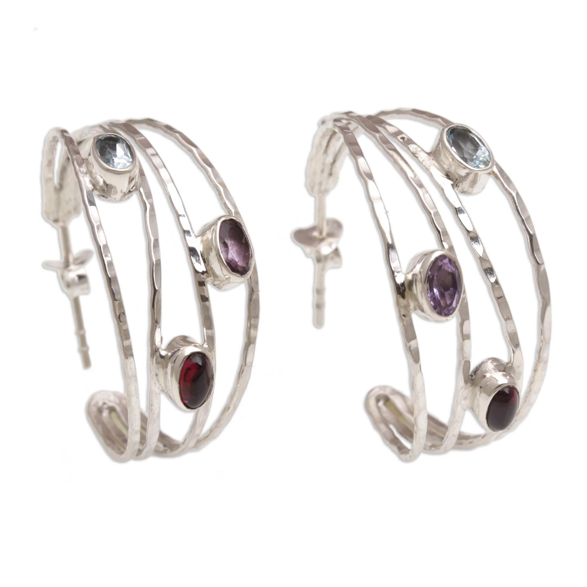 Eternal Majesty Multigemstone and Sterling Silver Half Hoop Earrings - Image 4