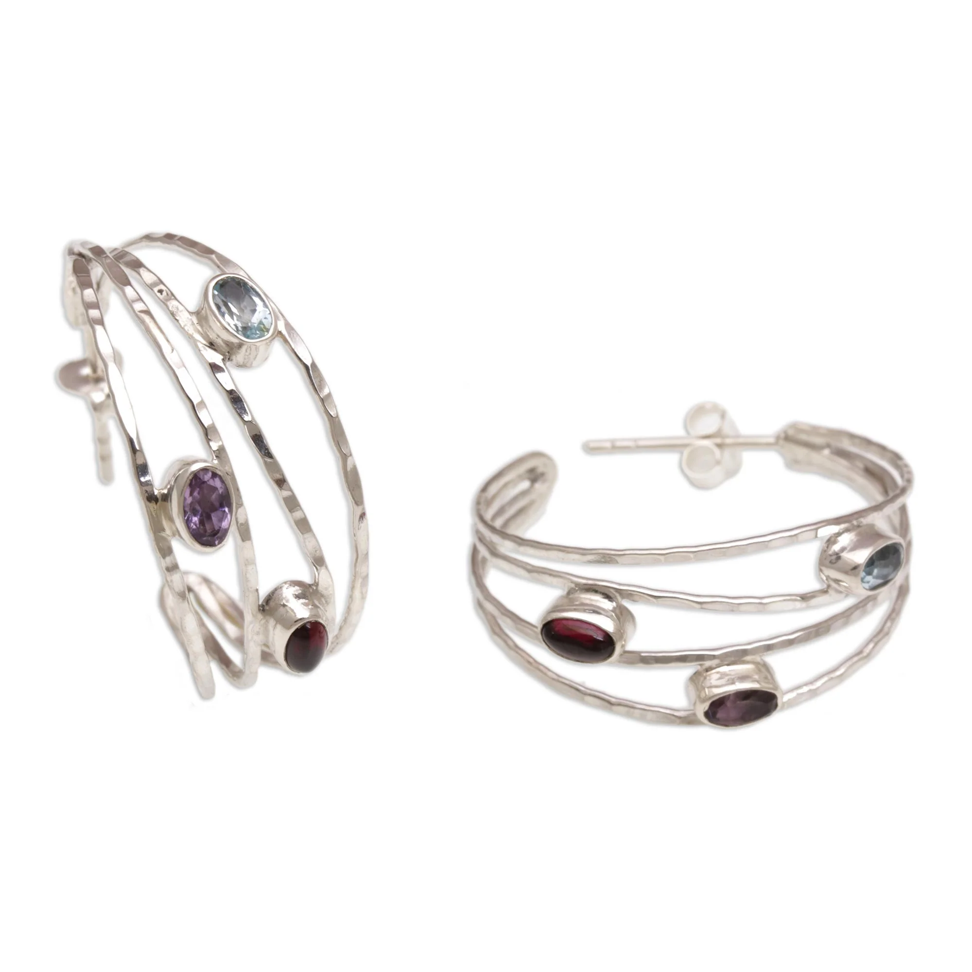 Eternal Majesty Multigemstone and Sterling Silver Half Hoop Earrings - Image 5