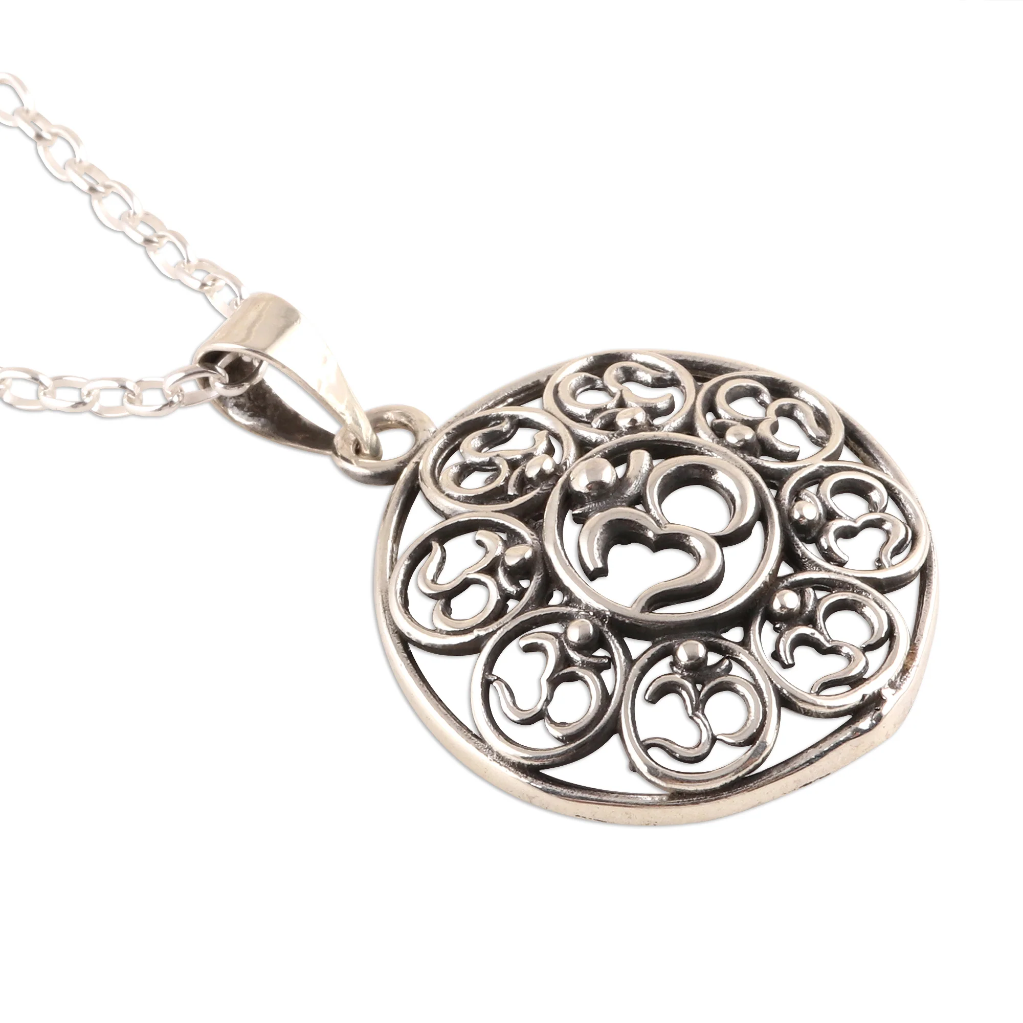 Eternal Peace Om Motif Sterling Silver Pendant Necklace from India - Image 5