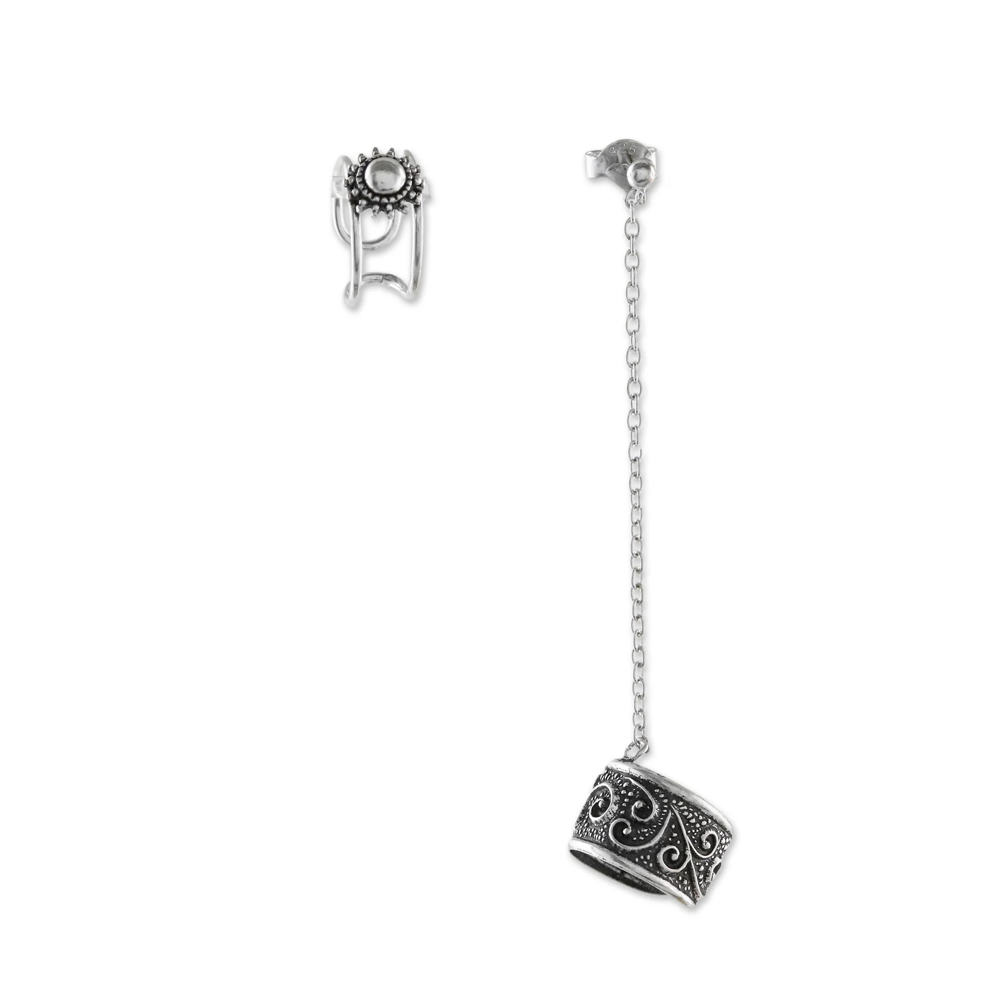 Ethereal Breeze Spiral Motif Sterling Silver Ear Cuffs with Chain - Image 5