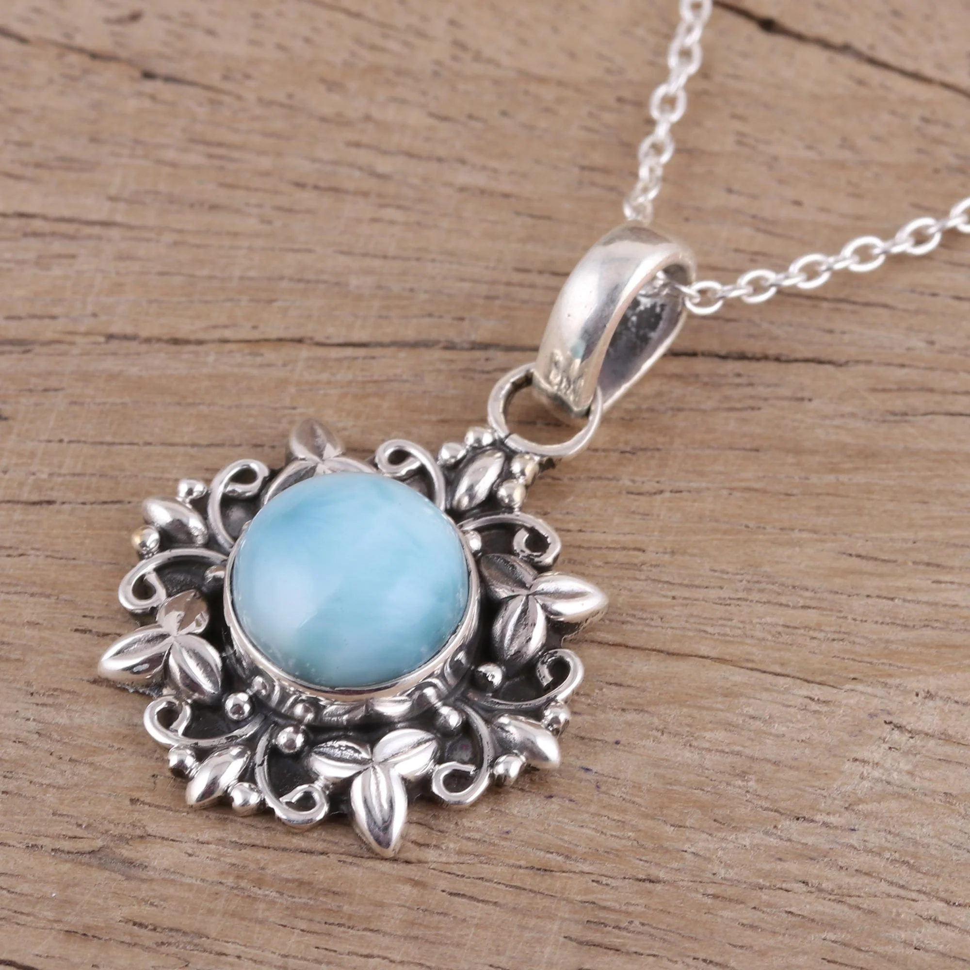 Ethereal Eden Larimar and Sterling Silver Pendant Necklace from India - Image 3