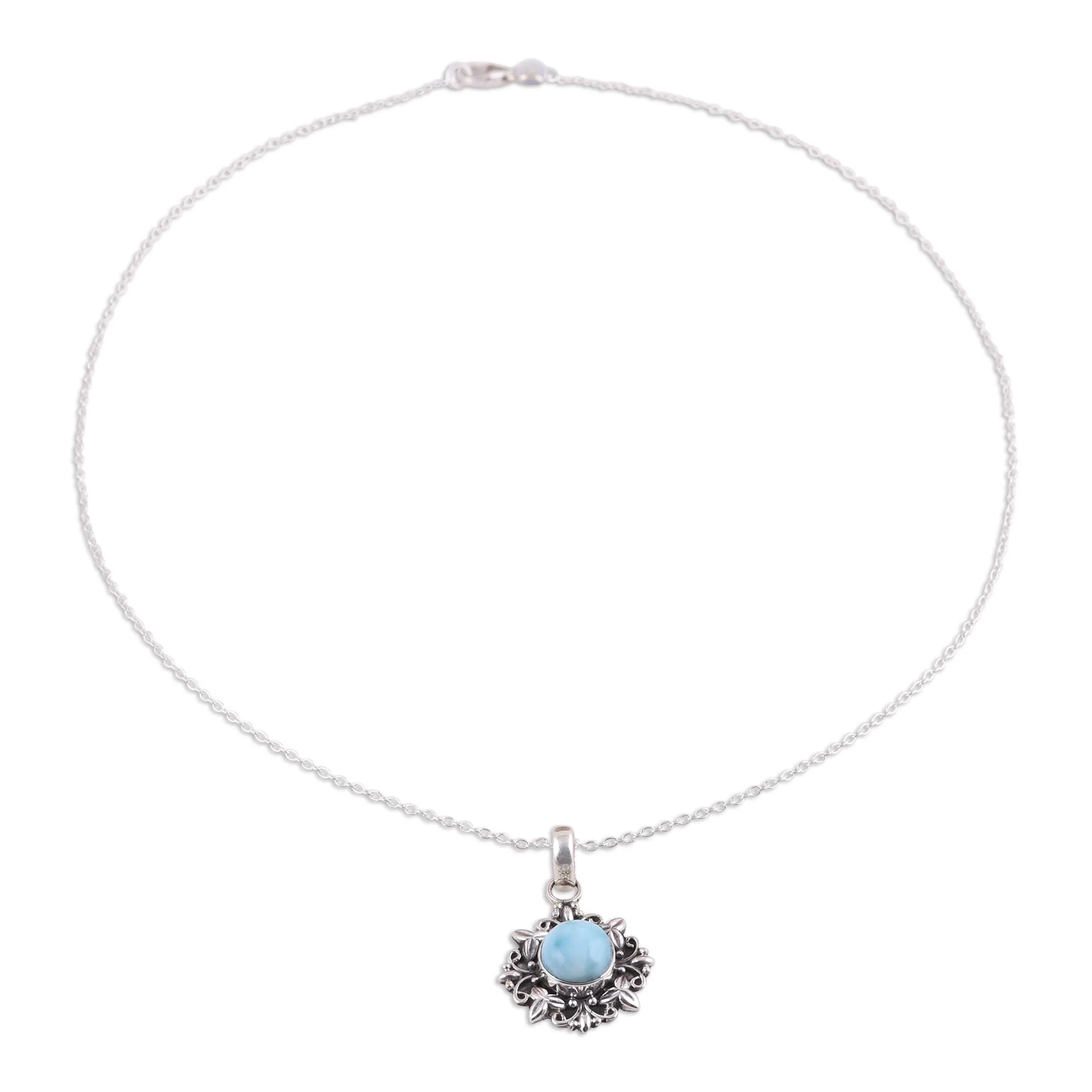 Ethereal Eden Larimar and Sterling Silver Pendant Necklace from India - Image 4