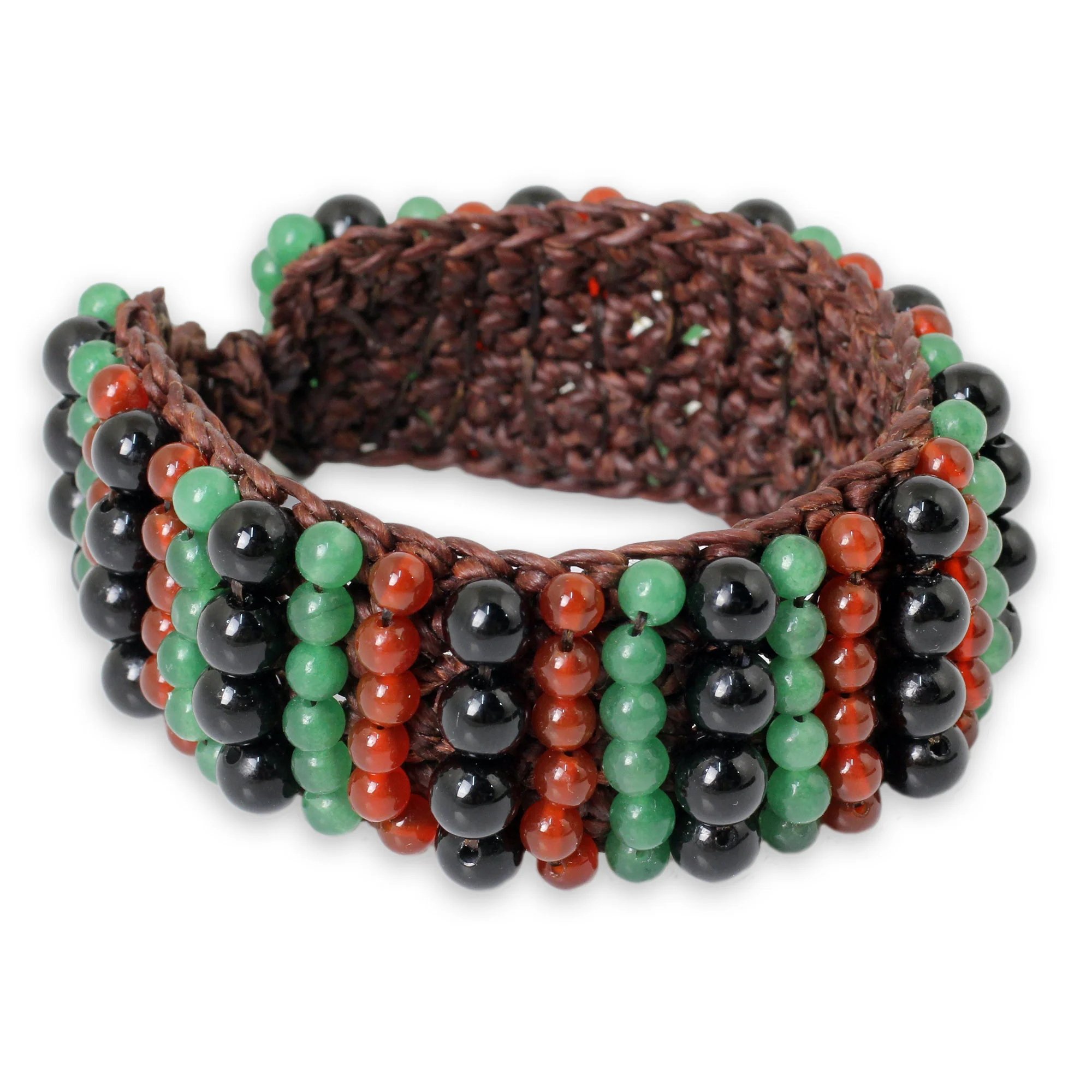 Ethnic Parallels Carnelian and Quartz Handmade Boho Wristband Bracelet - Image 2