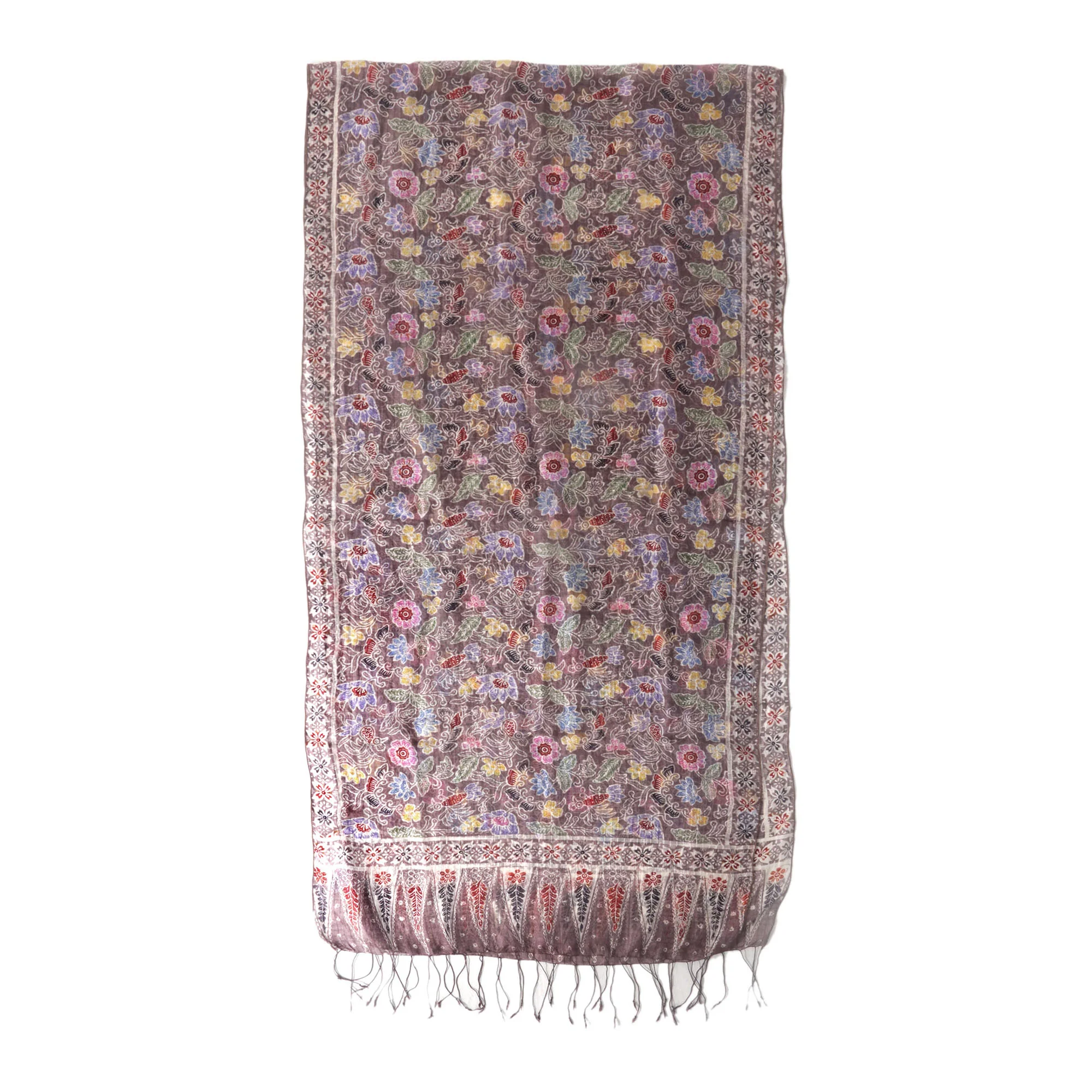 Euphoria Gray Floral Silk Batik Shawl - Image 4