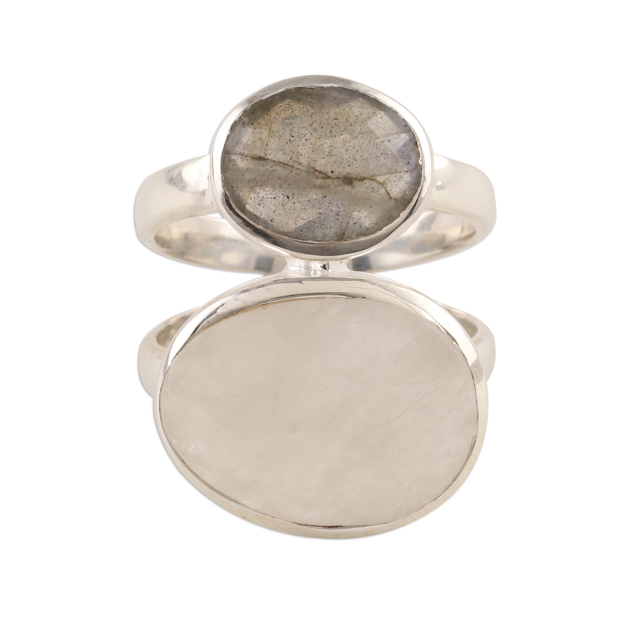 Evening Elegance Rainbow Moonstone and Labradorite Cocktail Ring from India - Image 2