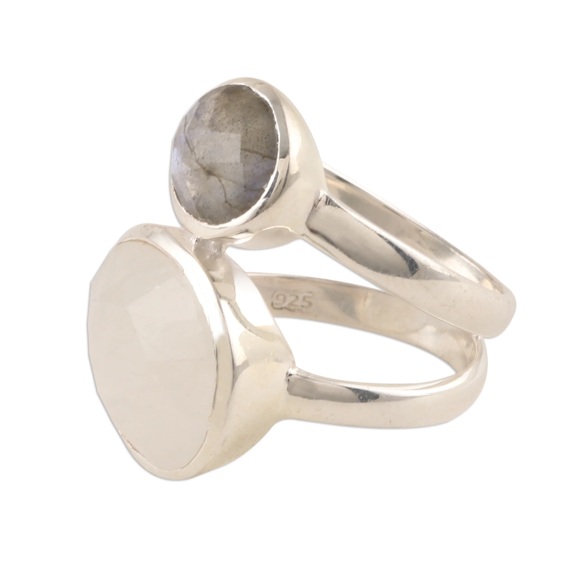 Evening Elegance Rainbow Moonstone and Labradorite Cocktail Ring from India - Image 4