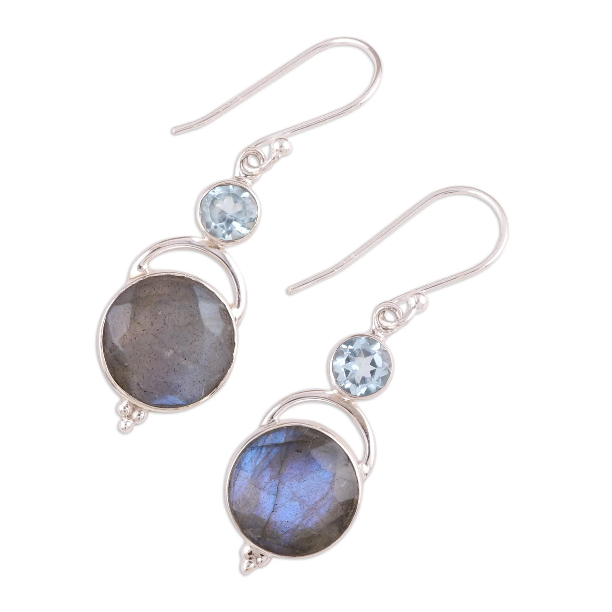 Evening Sky Labradorite and Blue Topaz Dangle Earrings from India - Image 4