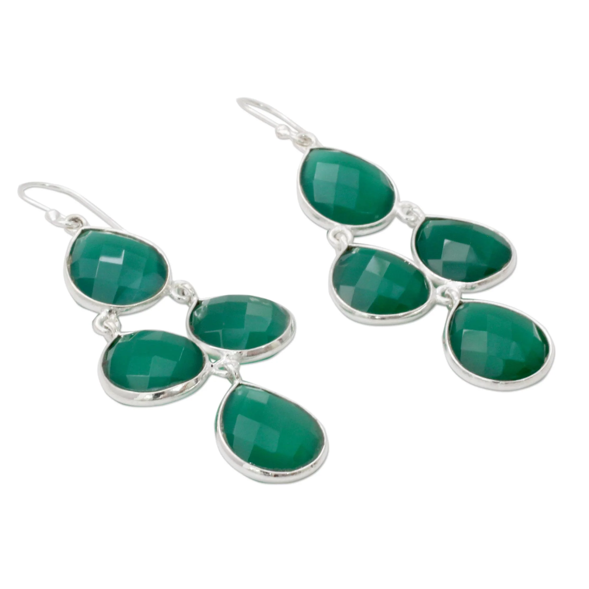 Evergreen Chandelier Handmade Green Onyx and Sterling Silver Chandelier Earrings - Image 3