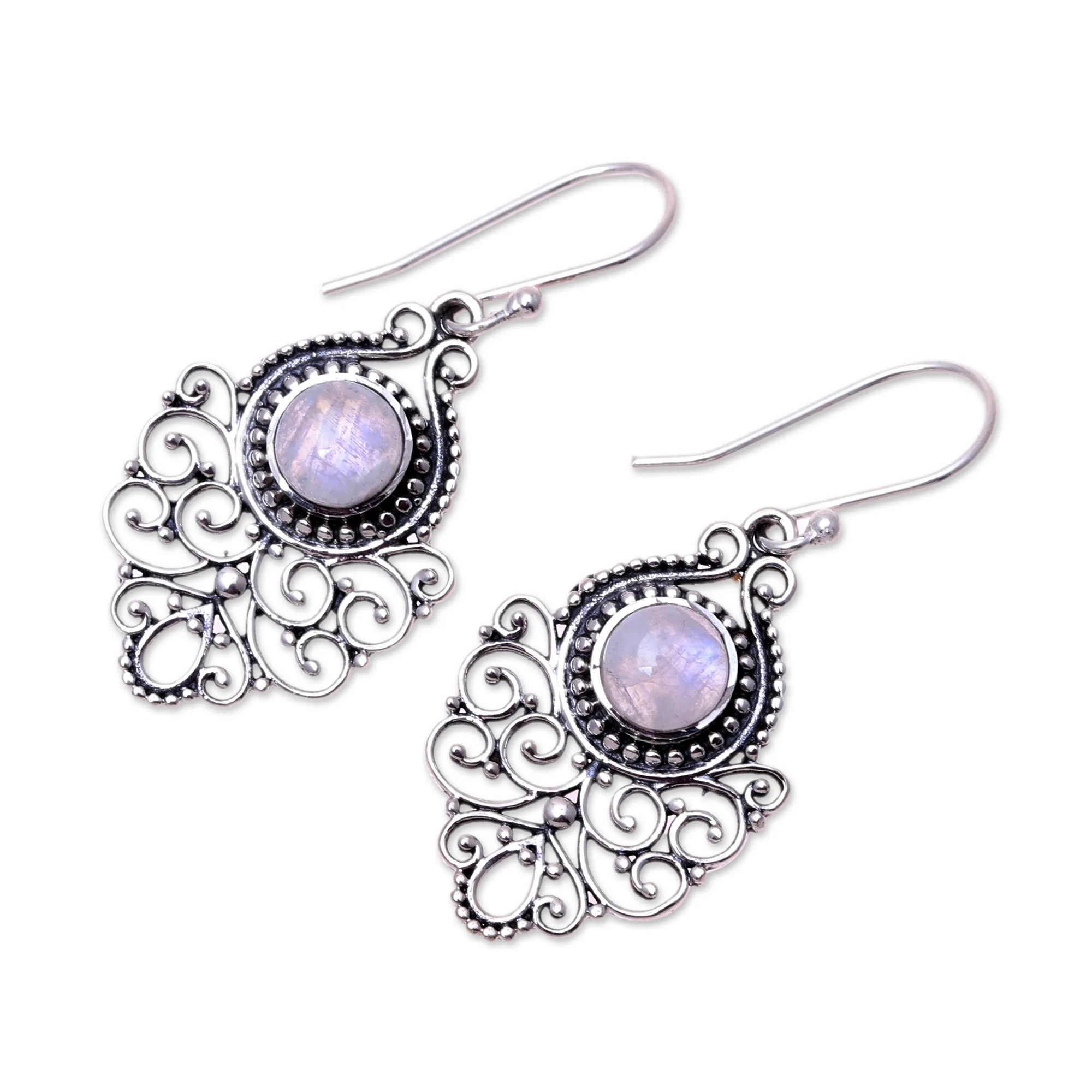 Everlasting Joy Sterling Silver Rainbow Moonstone Openwork Dangle Earrings - Image 4