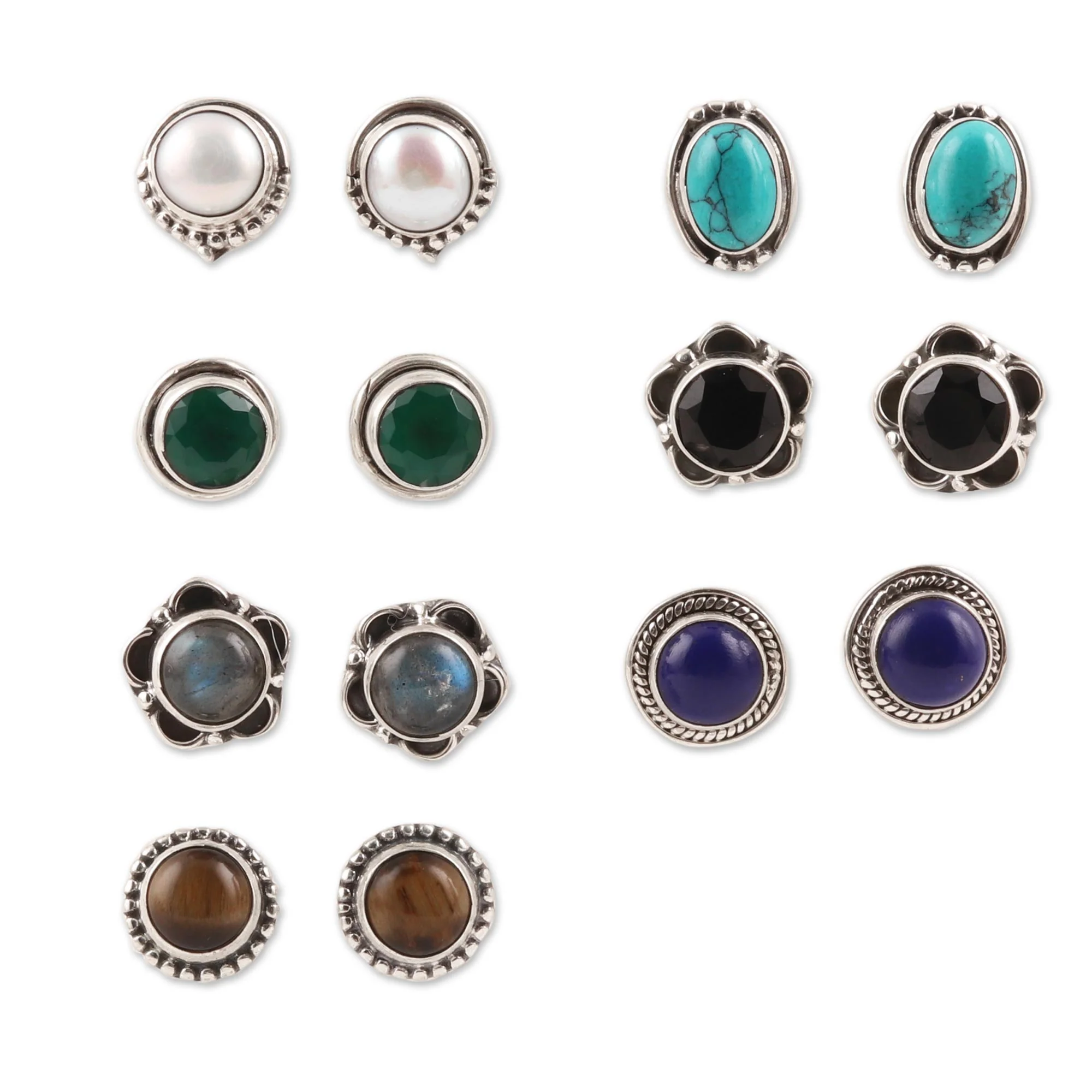 Everyday Pairs Multi-Gemstone Stud Earrings from India (Set of 7) - Image 2