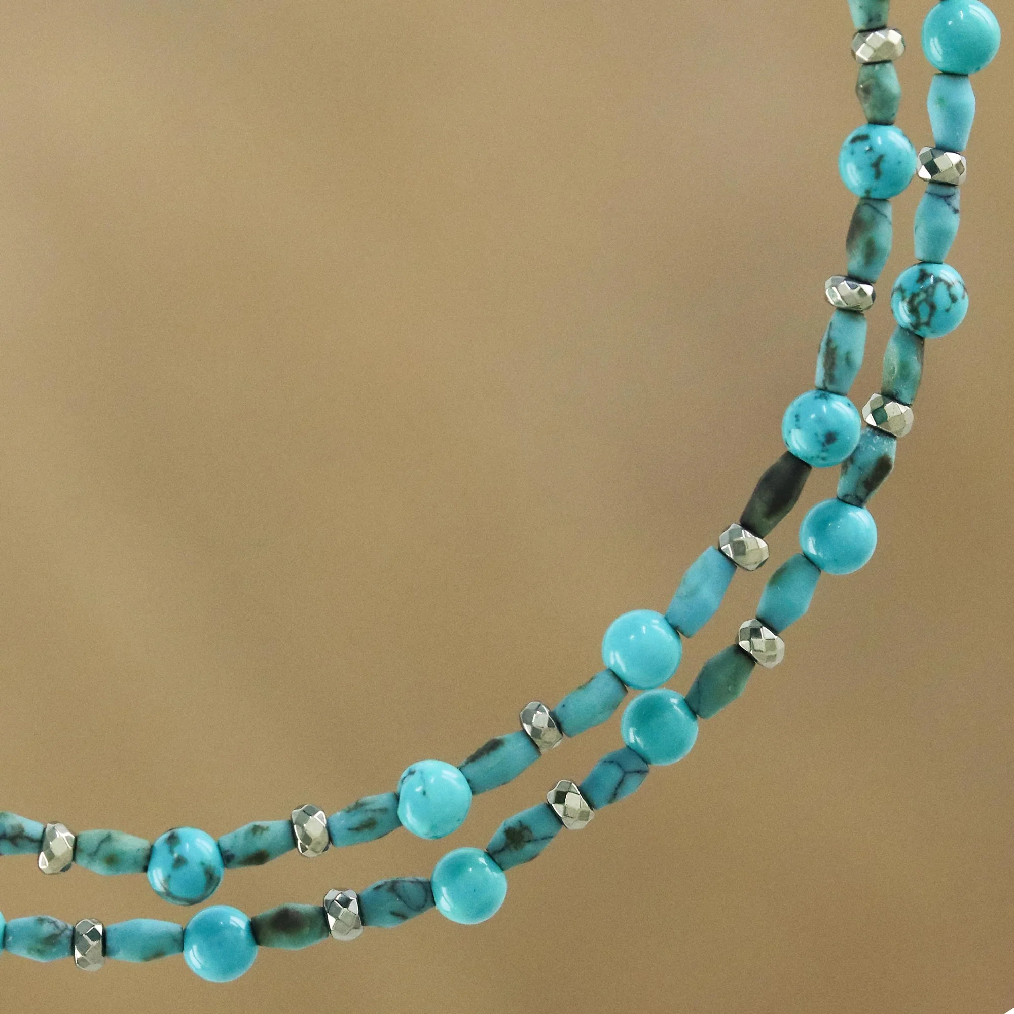 Exotic Blue Allure Turquoise & Silver Beaded Necklace - Image 3