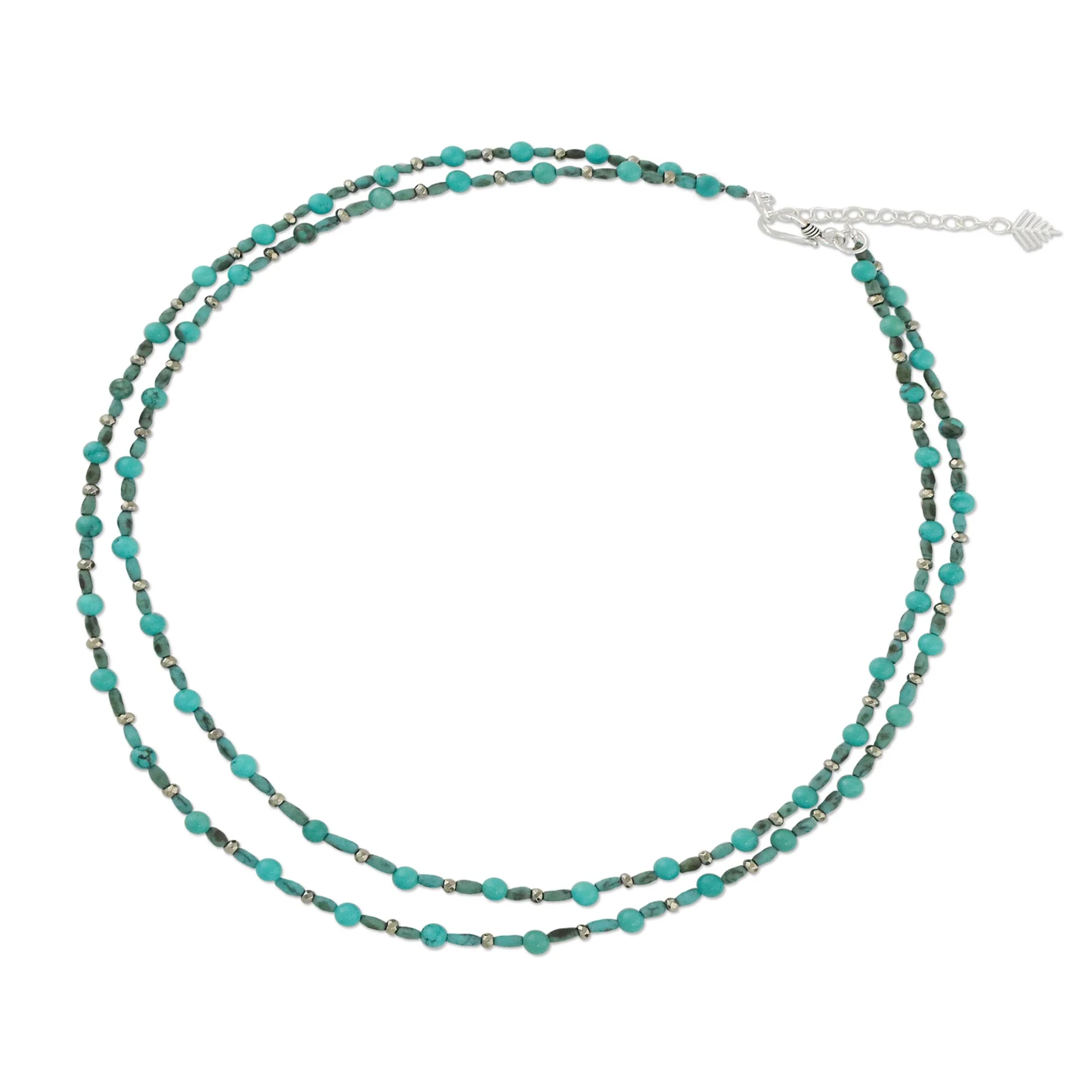 Exotic Blue Allure Turquoise & Silver Beaded Necklace - Image 4