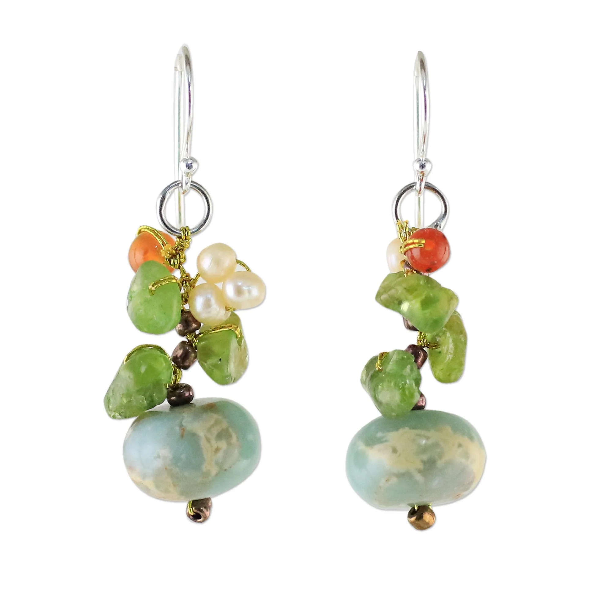 Exotic Cluster in Blue Multi-Gem Dangle Earrings - Image 2
