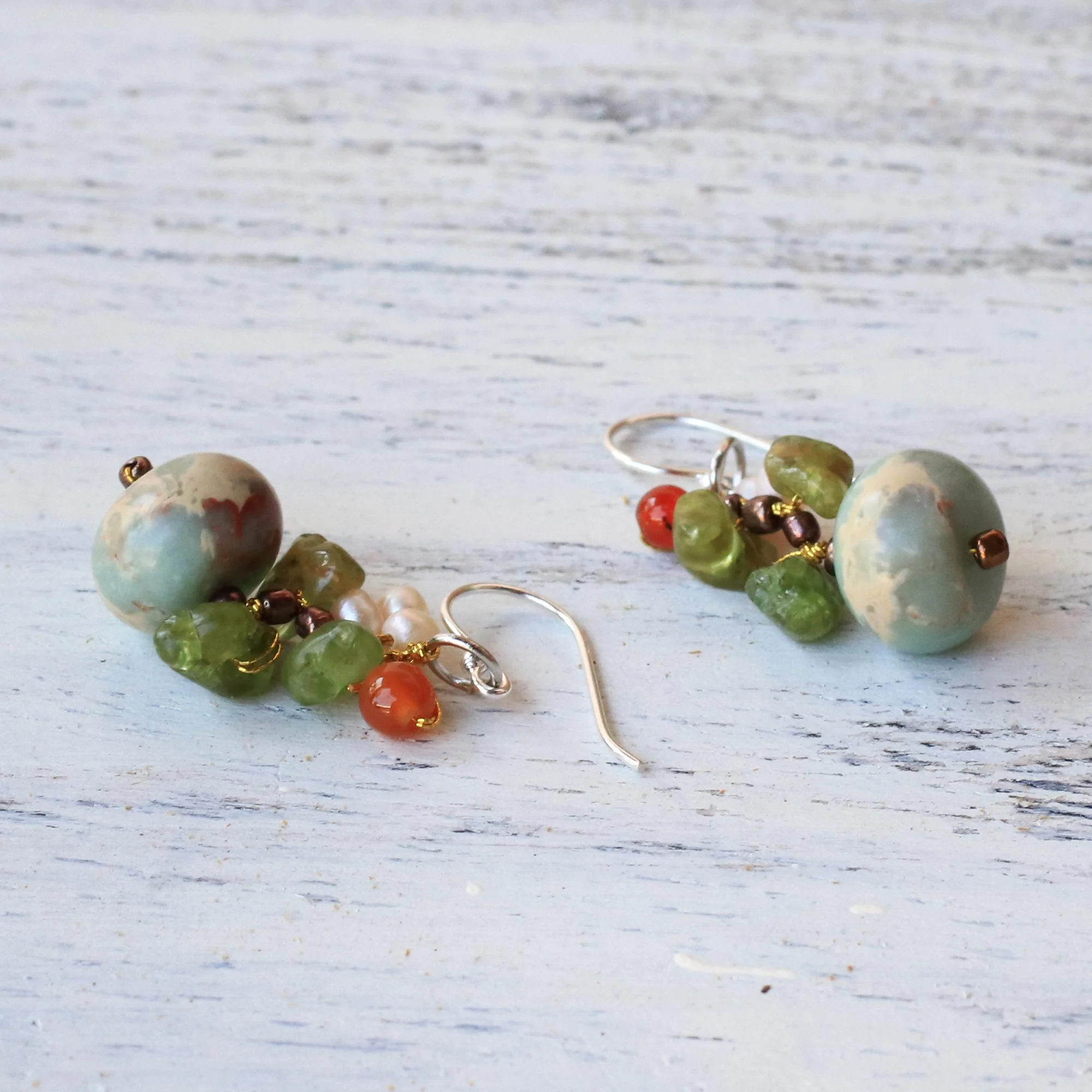 Exotic Cluster in Blue Multi-Gem Dangle Earrings - Image 3