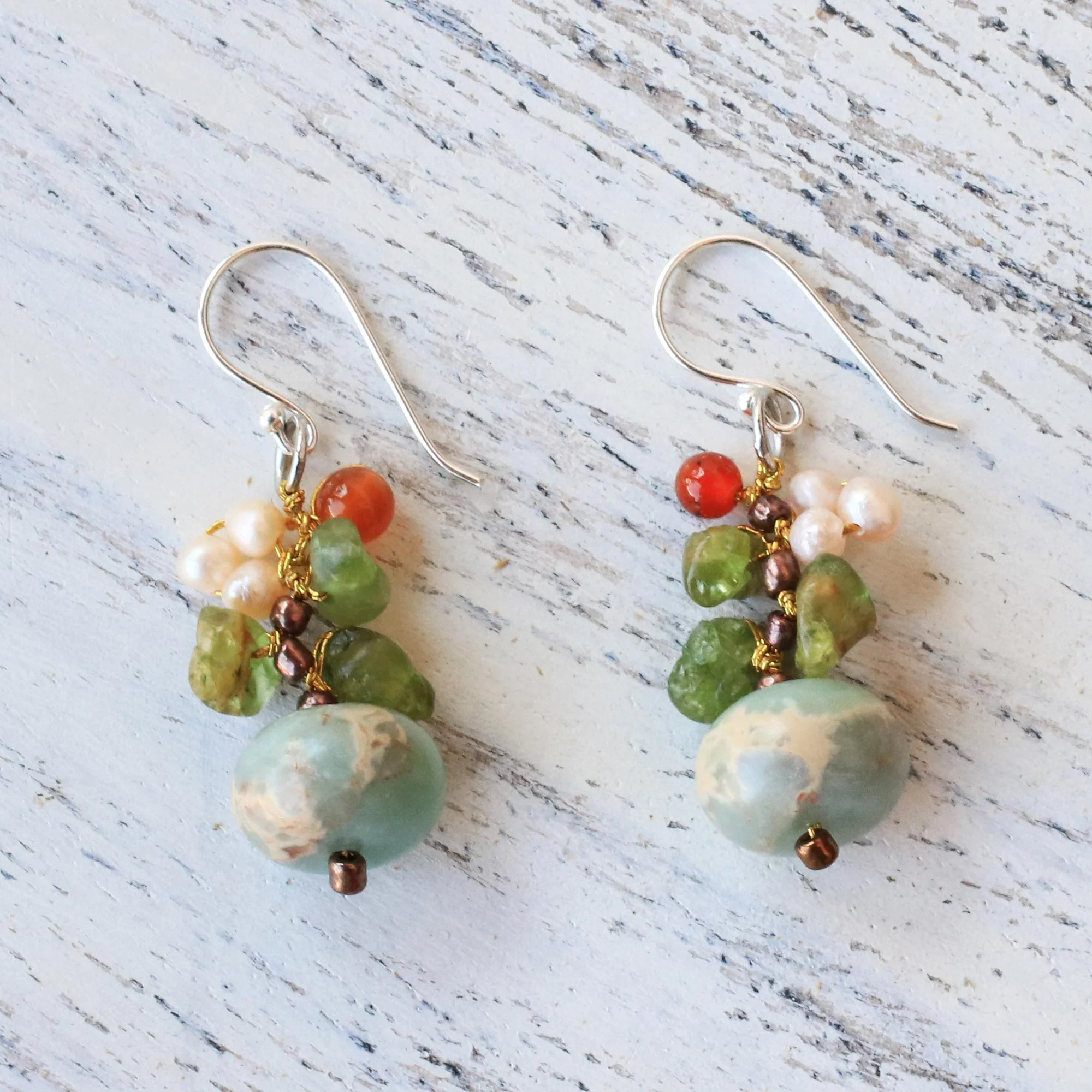 Exotic Cluster in Blue Multi-Gem Dangle Earrings - Image 4