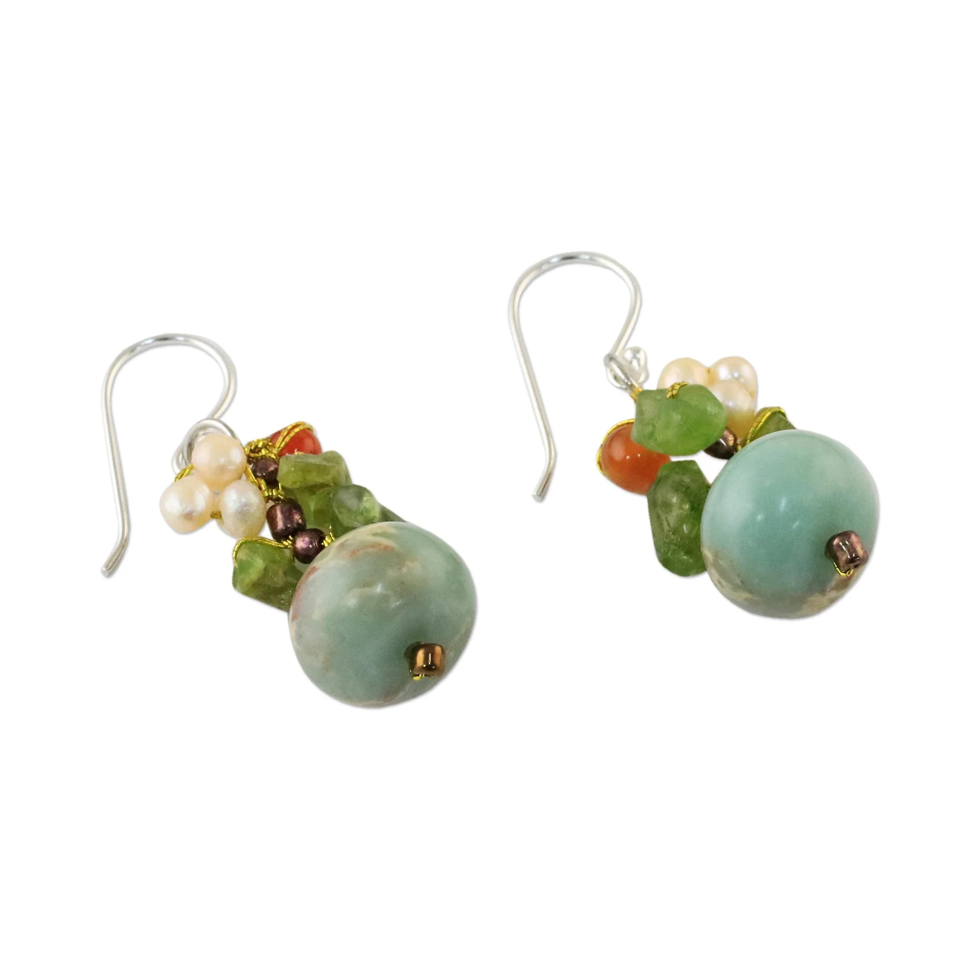 Exotic Cluster in Blue Multi-Gem Dangle Earrings - Image 5